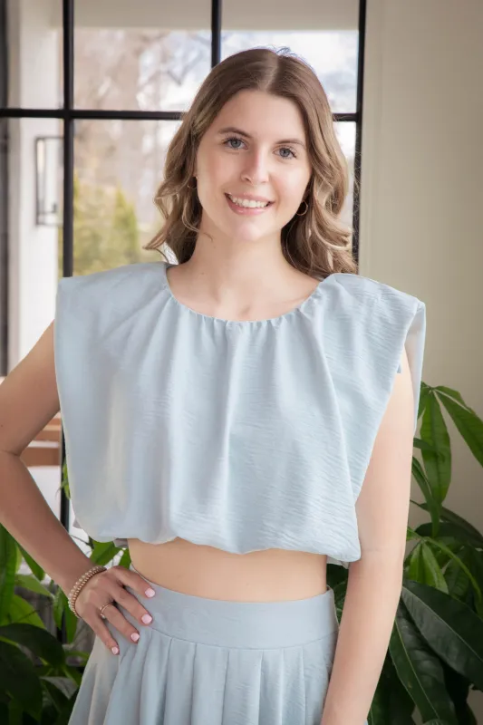 Abigail Bubble Hem Crop Top, Light Blue sold by North & Main Clothing Company