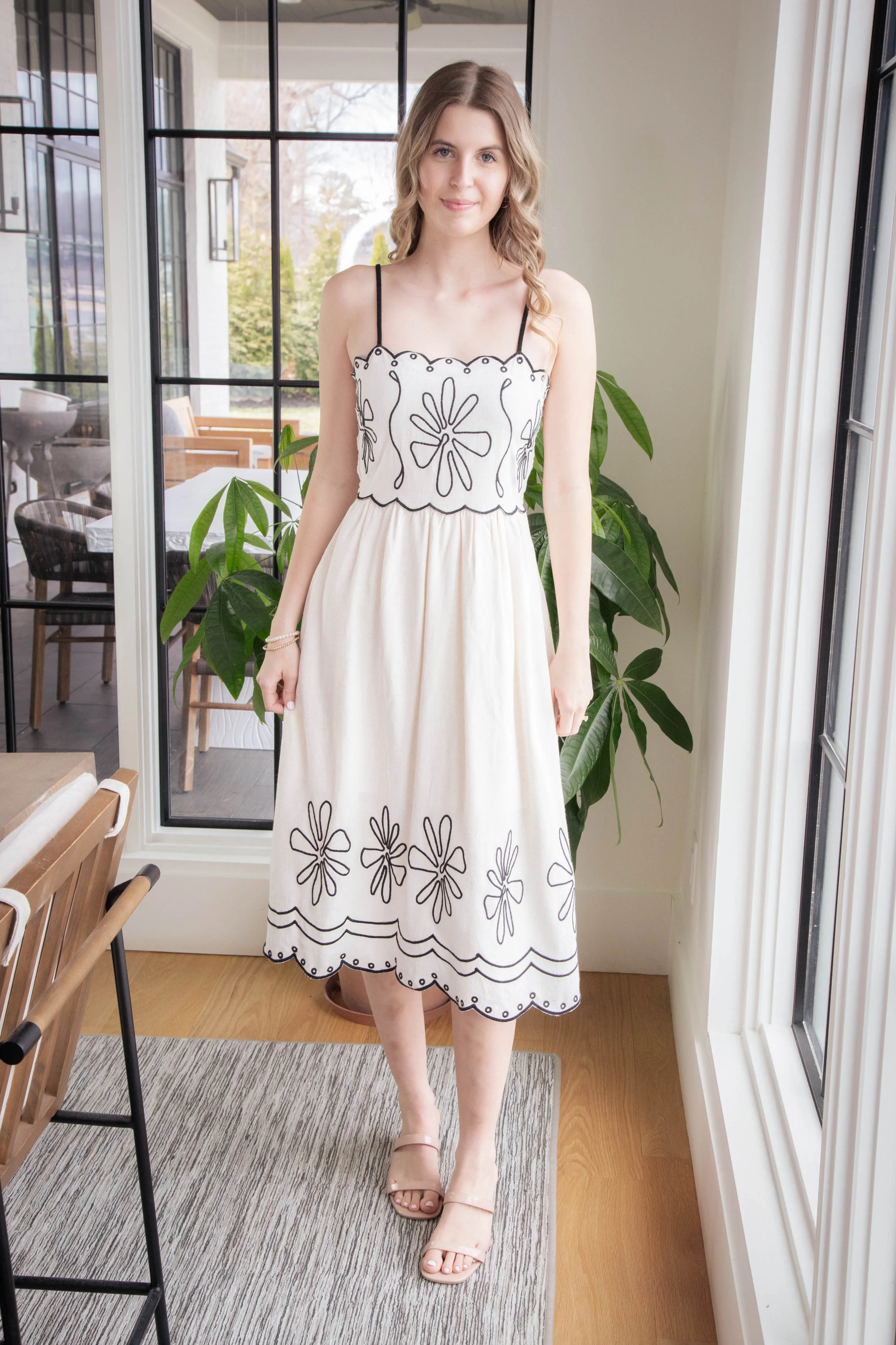 Ariana Embroidered Linen Midi Dress, Natural sold by North & Main Clothing Company product image thumbnail 5