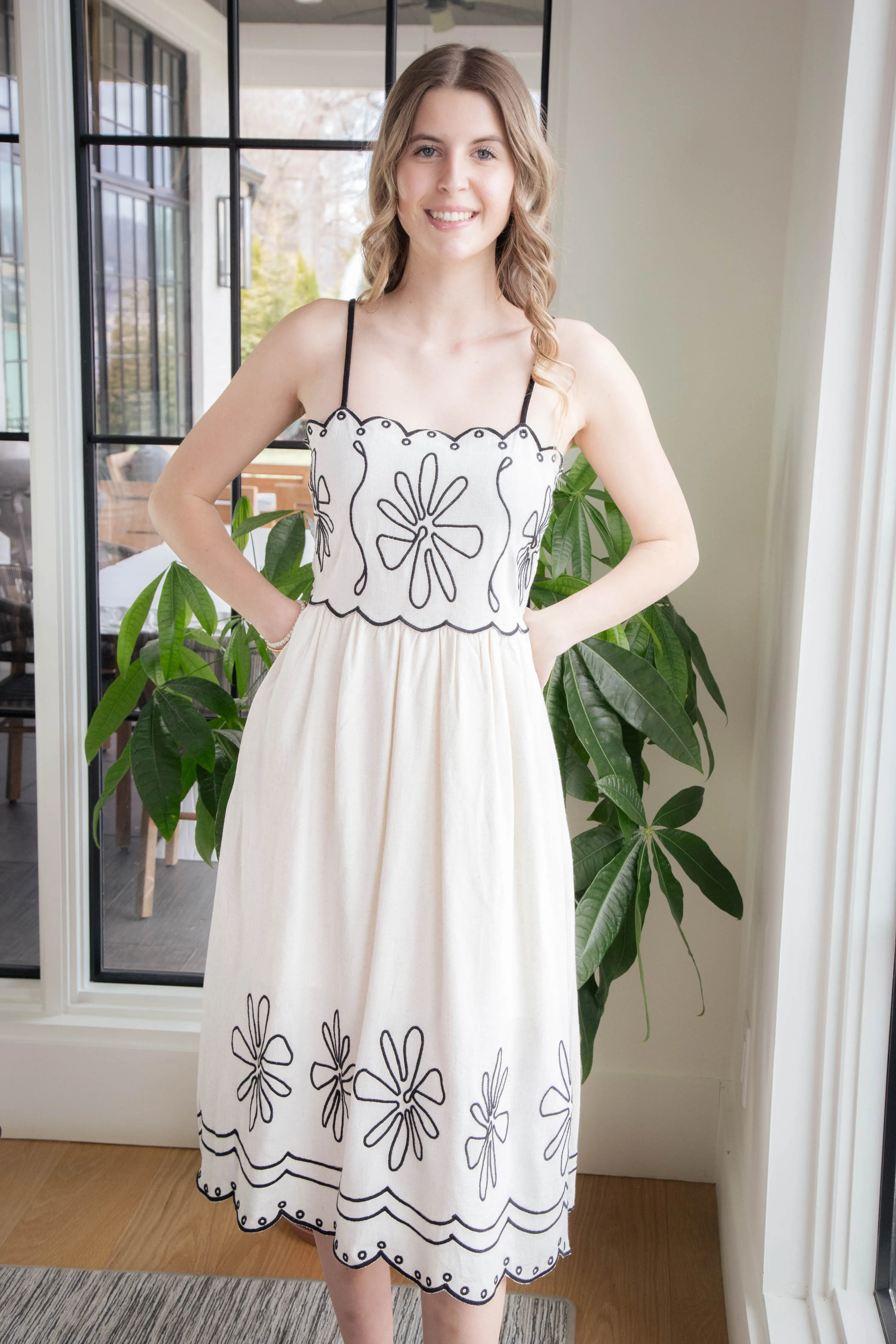 Ariana Embroidered Linen Midi Dress, Natural sold by North & Main Clothing Company product image thumbnail 4