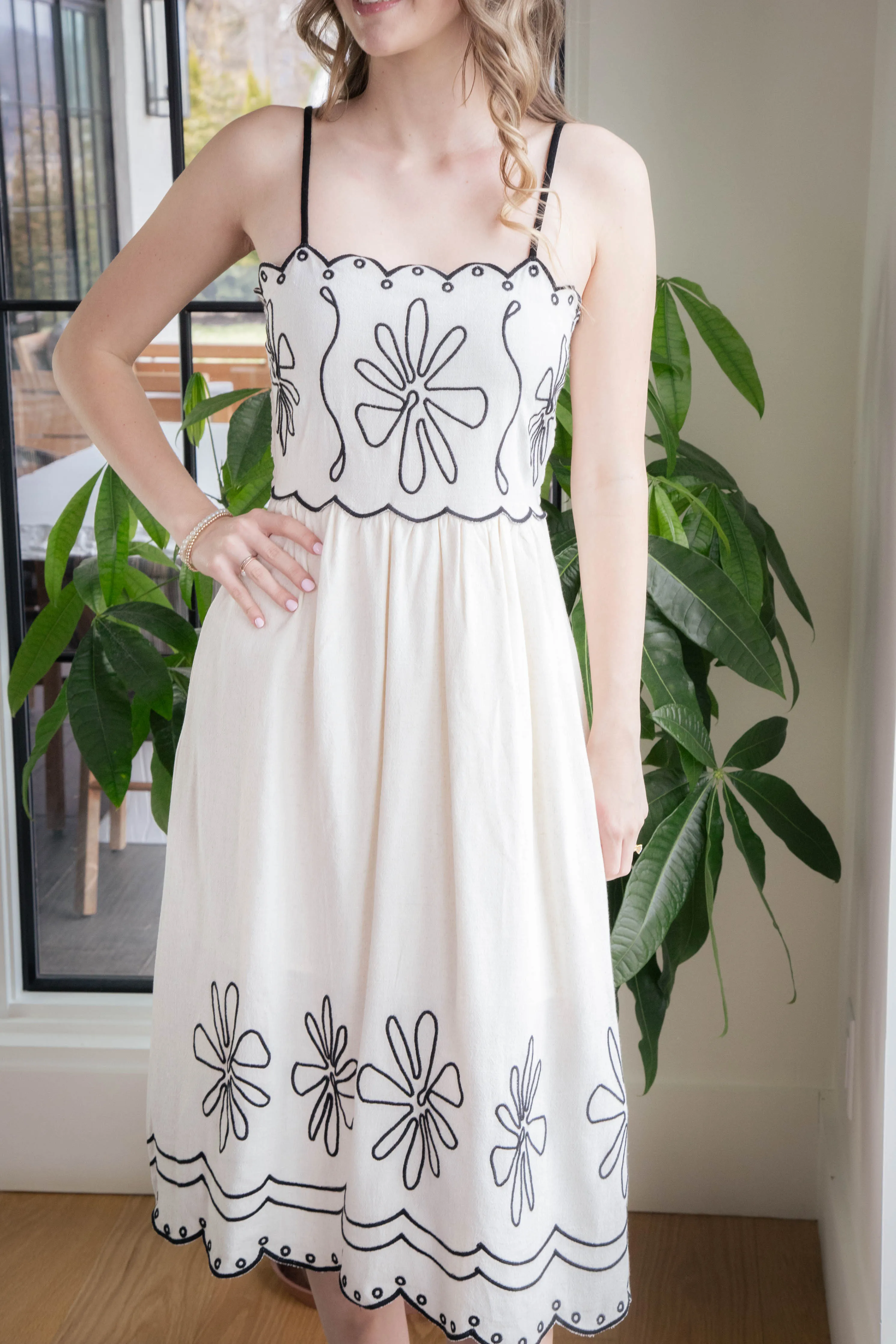 Ariana Embroidered Linen Midi Dress, Natural sold by North & Main Clothing Company product image thumbnail 2