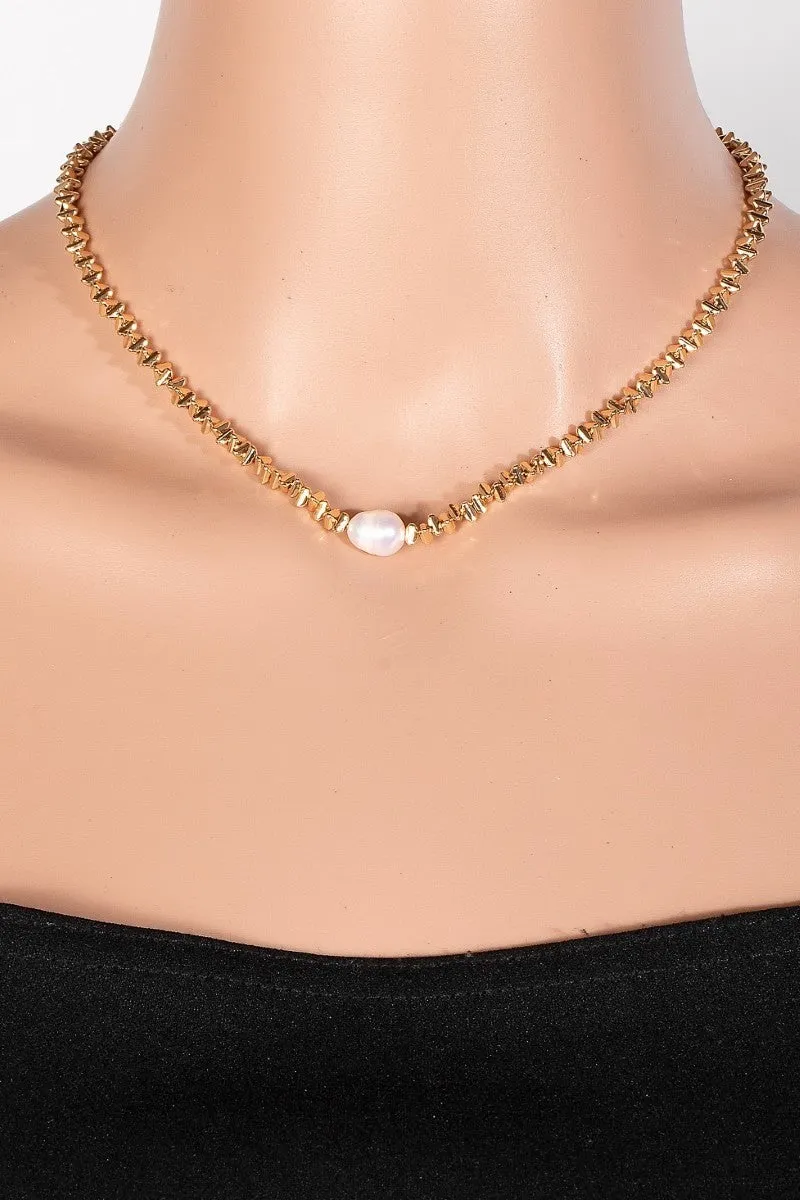 Pearl Charm Abstract Beaded Necklace, Gold sold by North & Main Clothing Company product image thumbnail 2