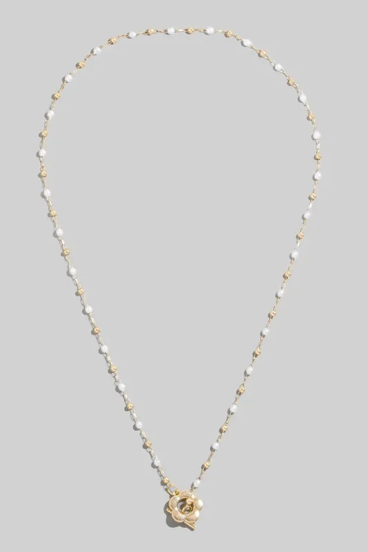 Flower Pendant Pearl Beaded Necklace, Gold/Cream sold by North & Main Clothing Company