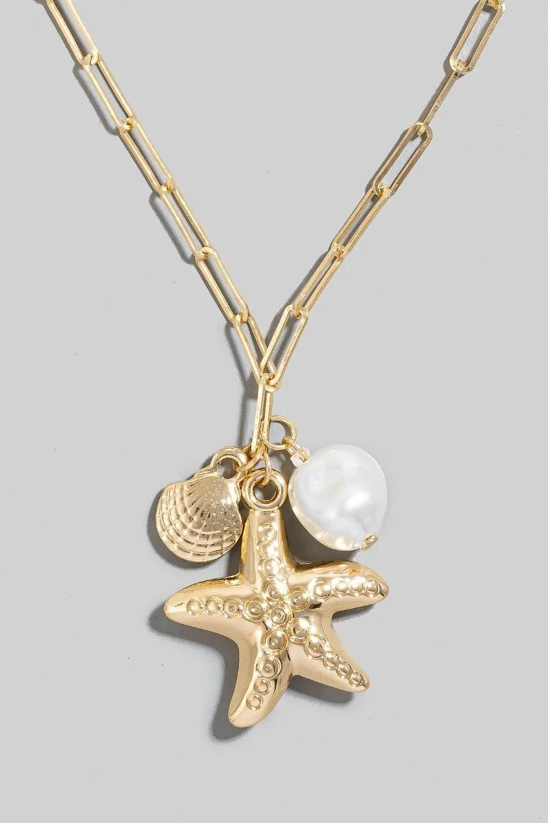 Starfish, Clam & Pearl Charm Necklace, Gold sold by North & Main Clothing Company product image thumbnail 2