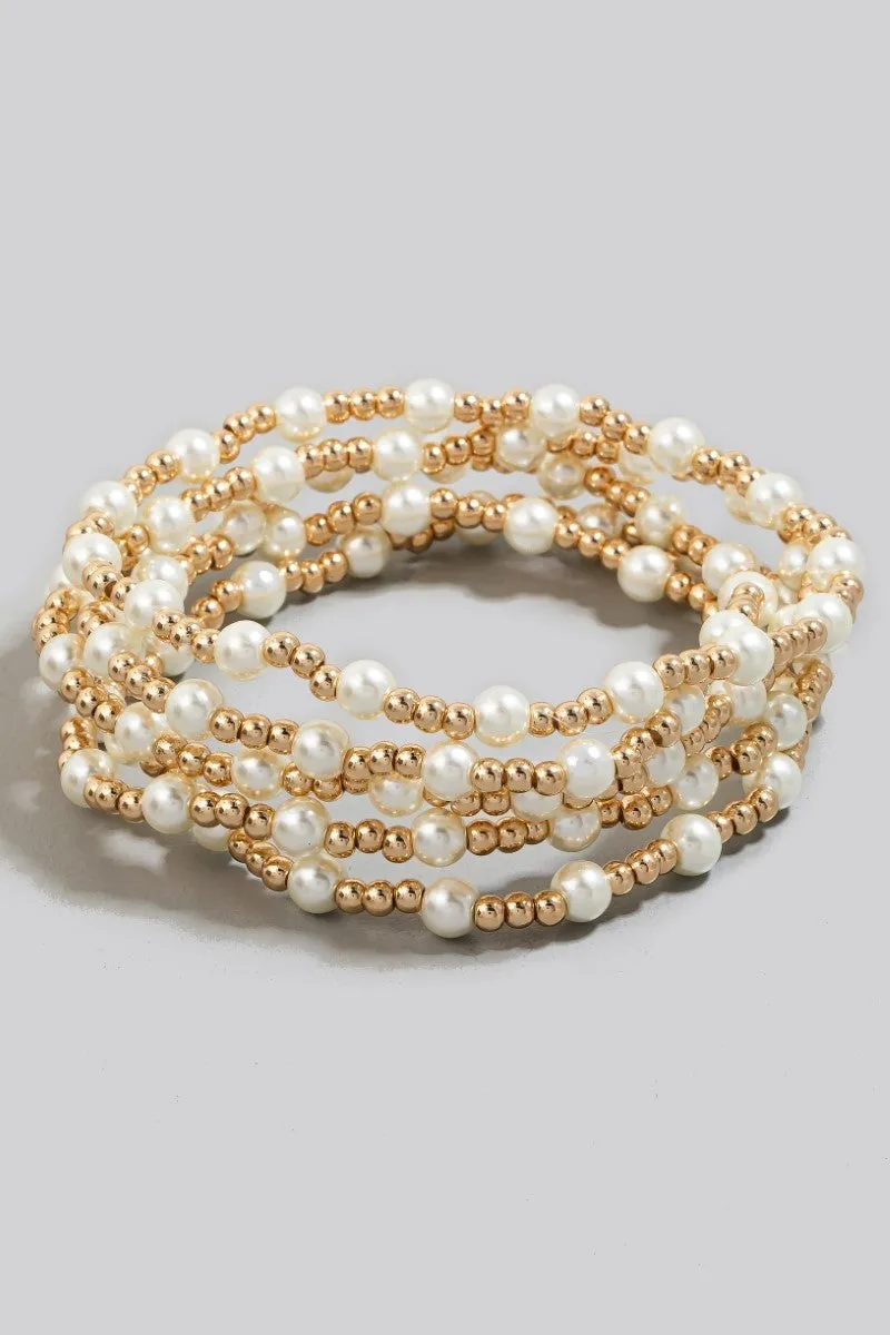 Pearl & Metallic Beaded Bracelet Set, Gold/Cream sold by North & Main Clothing Company