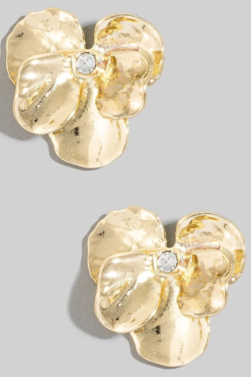 Metal Flower Rhinestone Stud Earring, Gold sold by North & Main Clothing Company