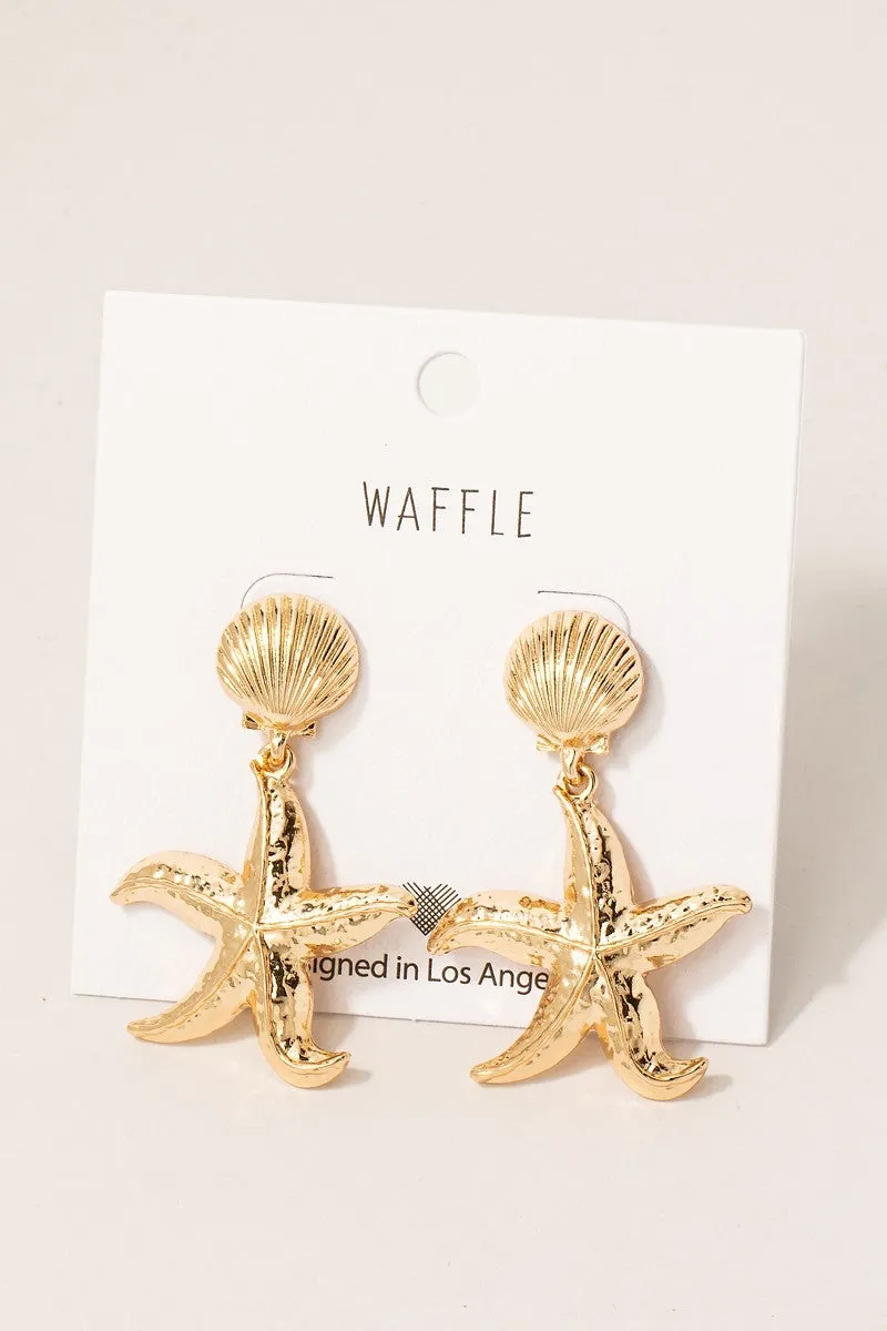 Shell & Starfish Dangle Earring, Gold sold by North & Main Clothing Company