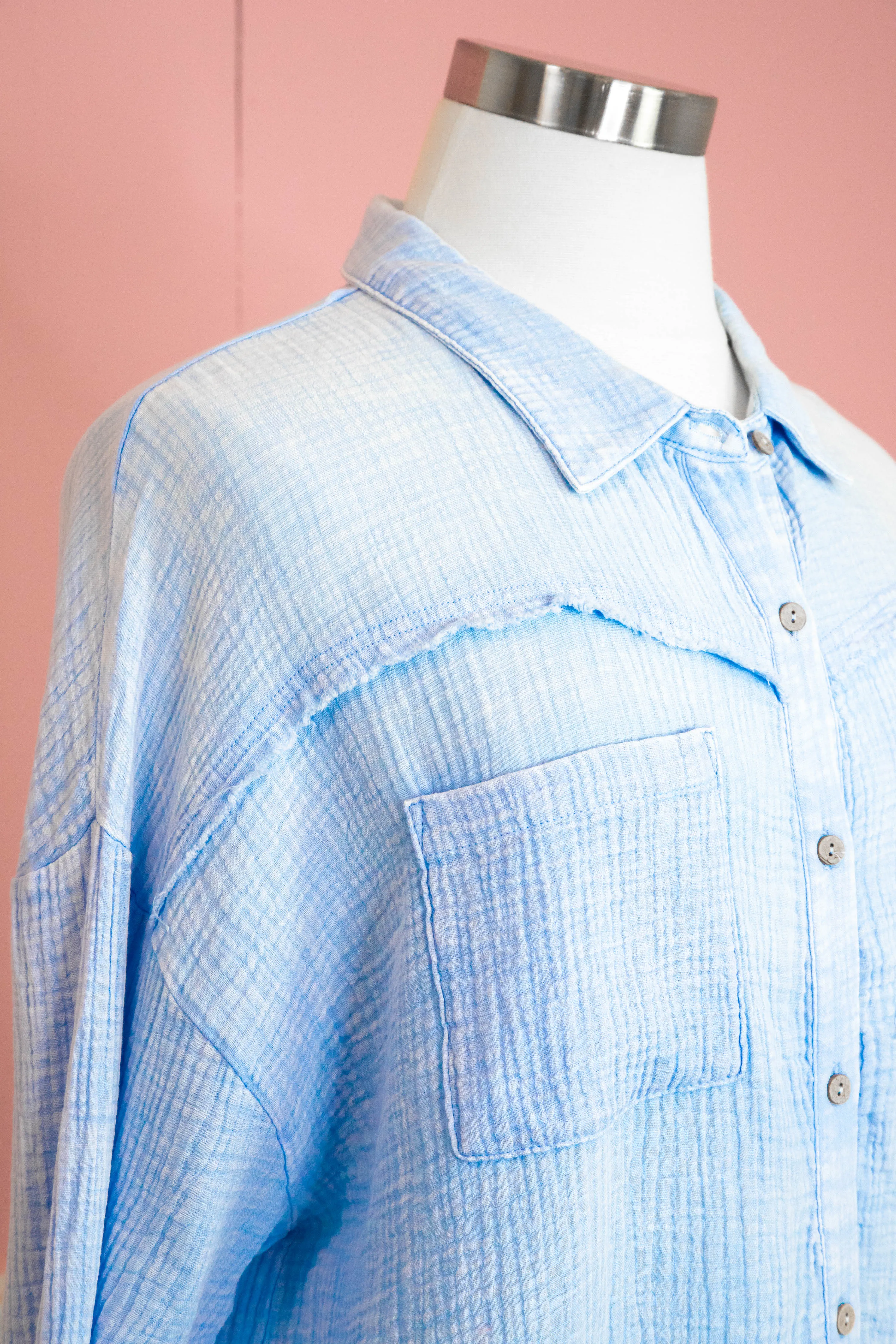 Luna Mineral Washed Gauze Shirt, Sky | Extended Sizes sold by North & Main Clothing Company product image thumbnail 2