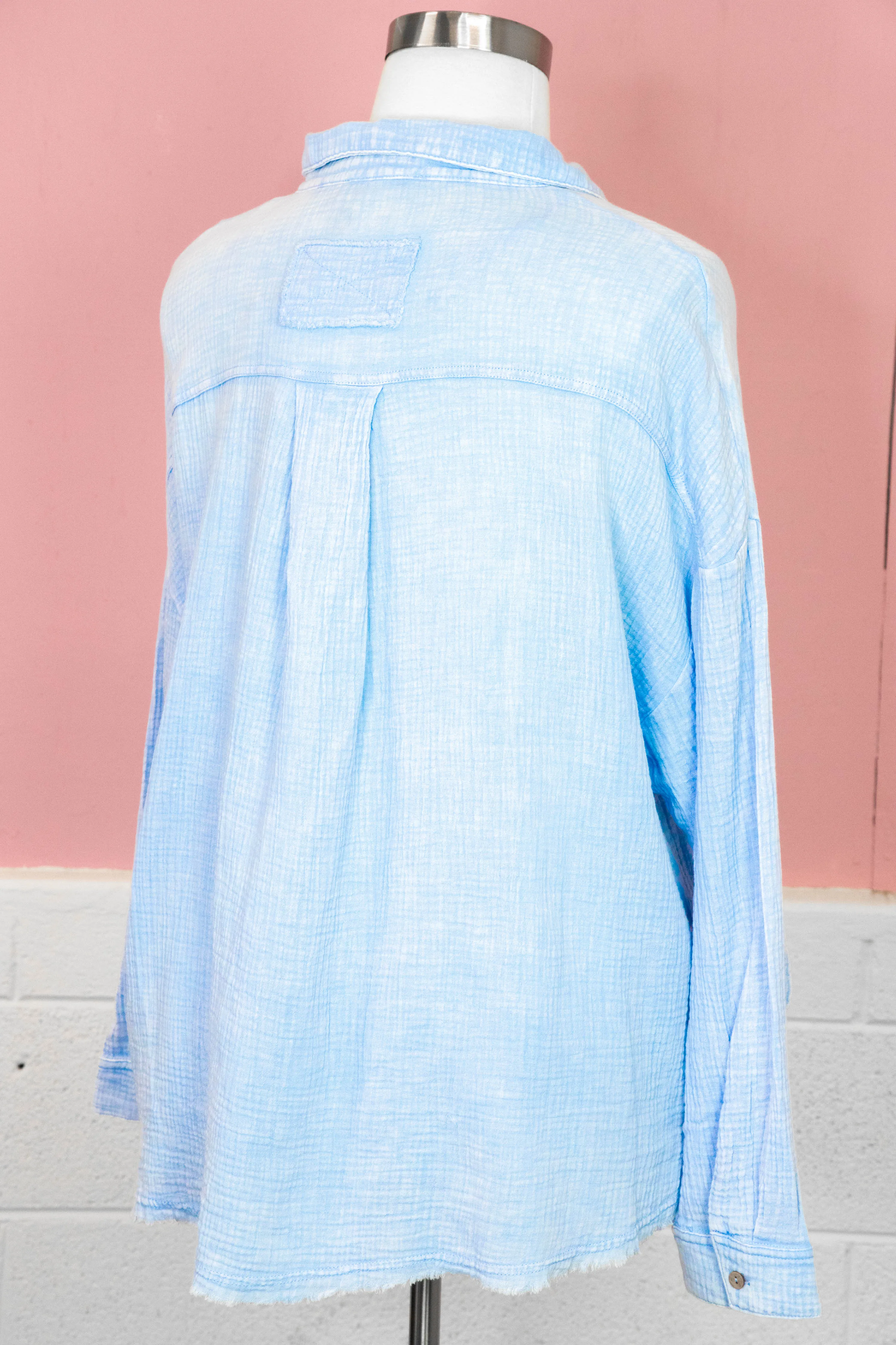 Luna Mineral Washed Gauze Shirt, Sky | Extended Sizes sold by North & Main Clothing Company product image thumbnail 3