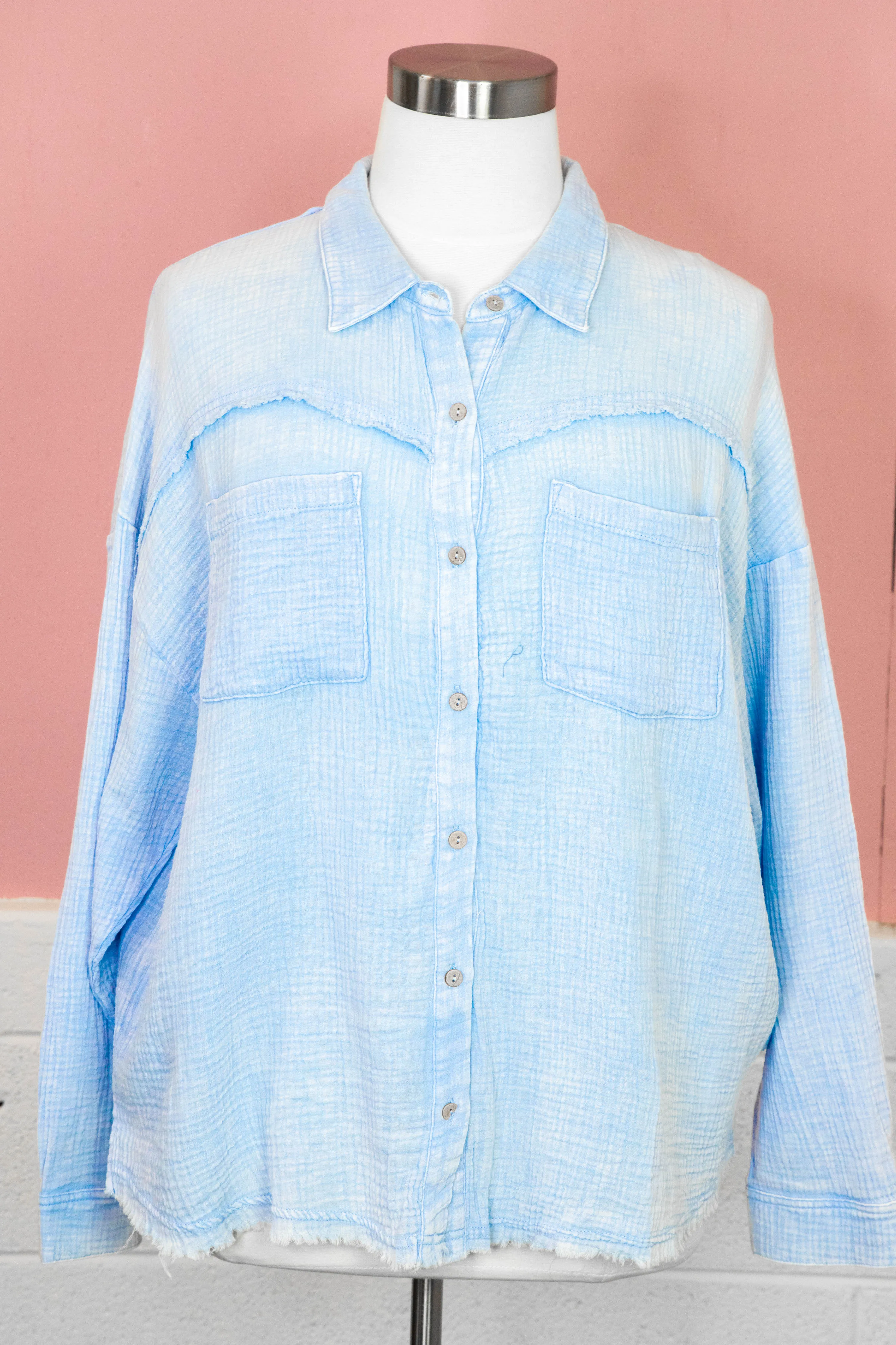 Luna Mineral Washed Gauze Shirt, Sky | Extended Sizes sold by North & Main Clothing Company
