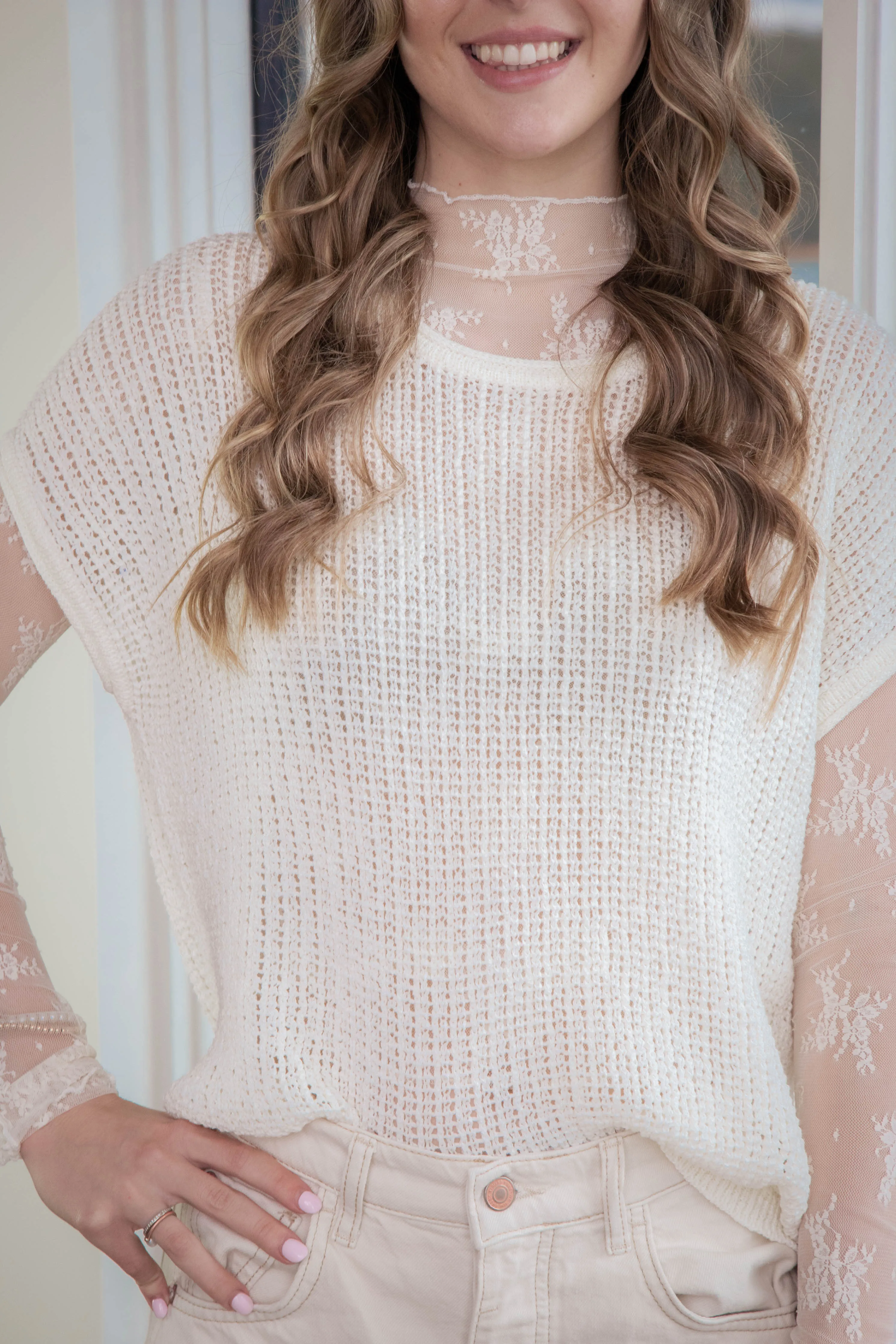 Remi Lace Sheer Top, Ivory sold by North & Main Clothing Company product image thumbnail 4