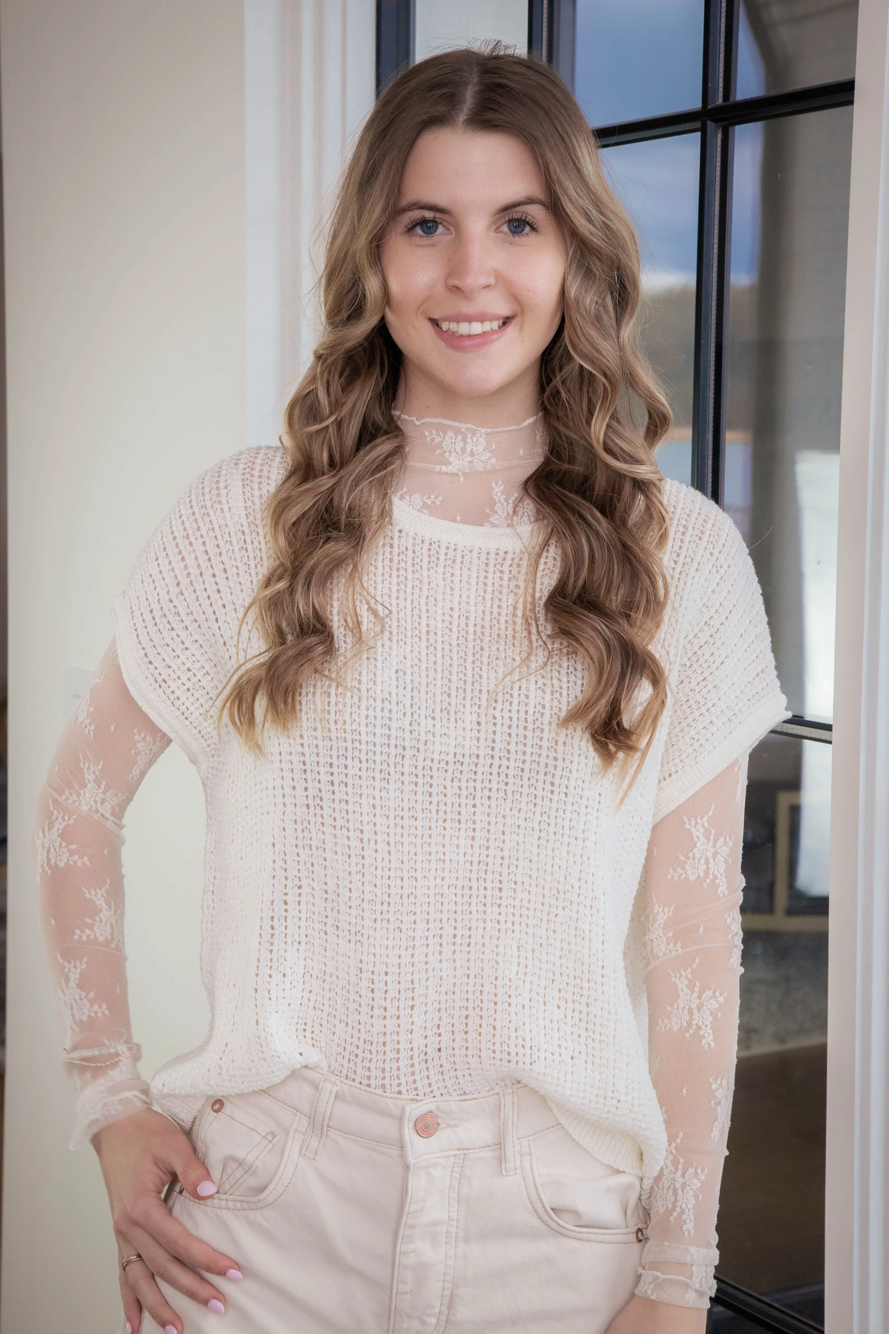 Remi Lace Sheer Top, Ivory sold by North & Main Clothing Company product image thumbnail 3