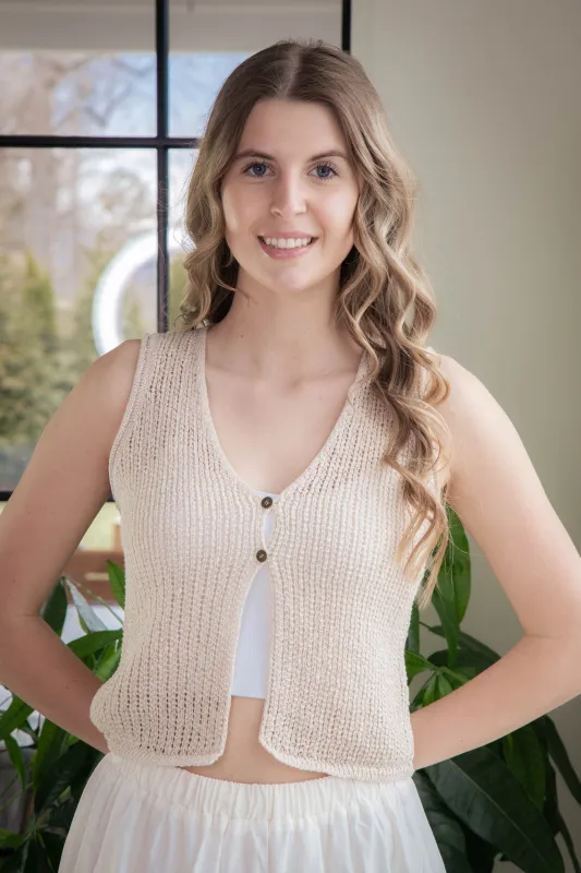 Willow Crocheted Button Front Vest, Natural sold by North & Main Clothing Company