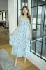 Flora Tie Strap Ruffled Midi Dress, Blue Multi sold by North & Main Clothing Company