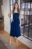Eliana Lace Up Midi Dress, Denim sold by North & Main Clothing Company