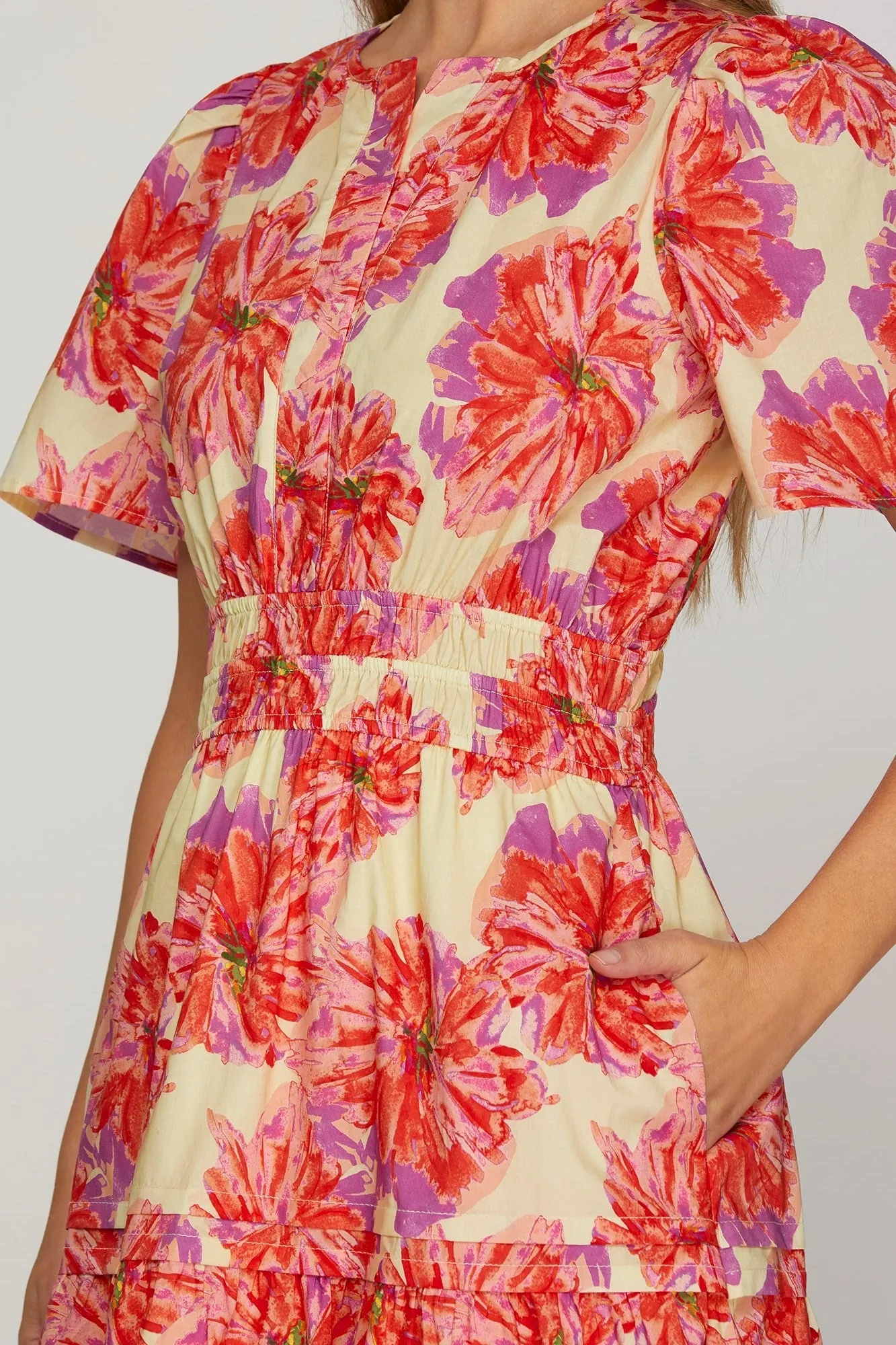 Brianna Elastic Waist Floral Dress, Red sold by North & Main Clothing Company product image thumbnail 2