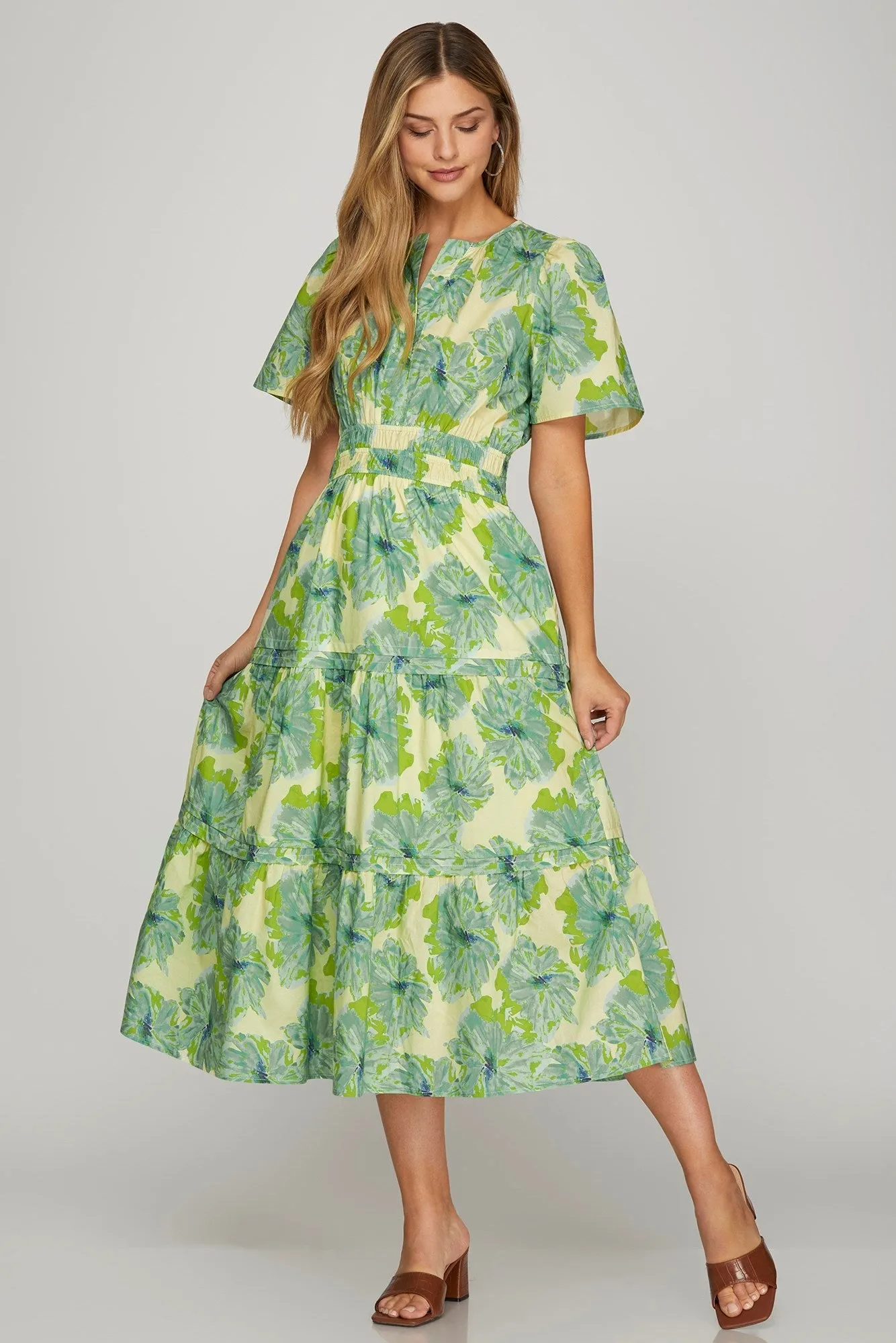 Brianna Elastic Waist Floral Dress, Green sold by North & Main Clothing Company
