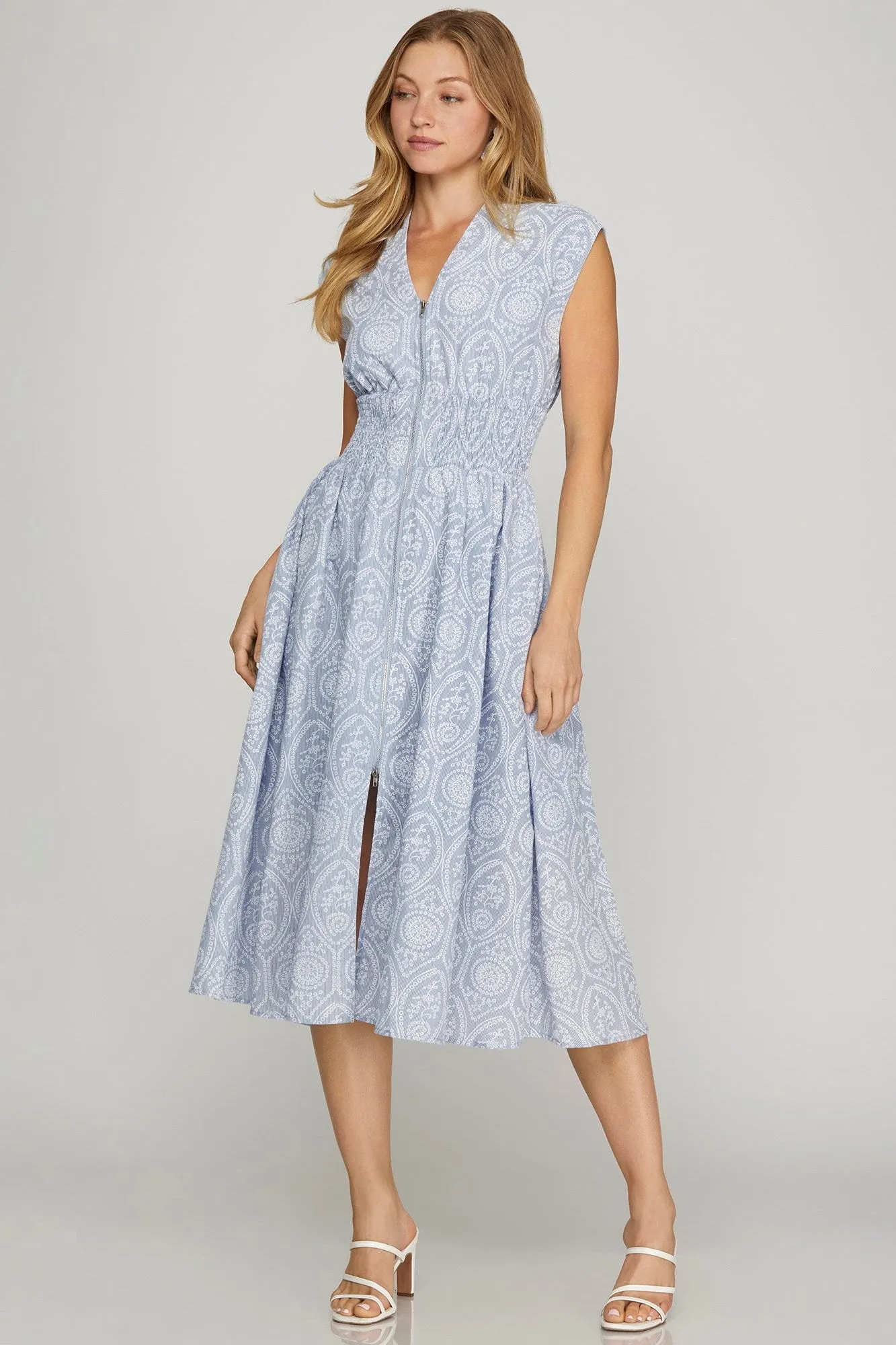 Emersyn Eyelet Print Midi Dress, Light Blue sold by North & Main Clothing Company