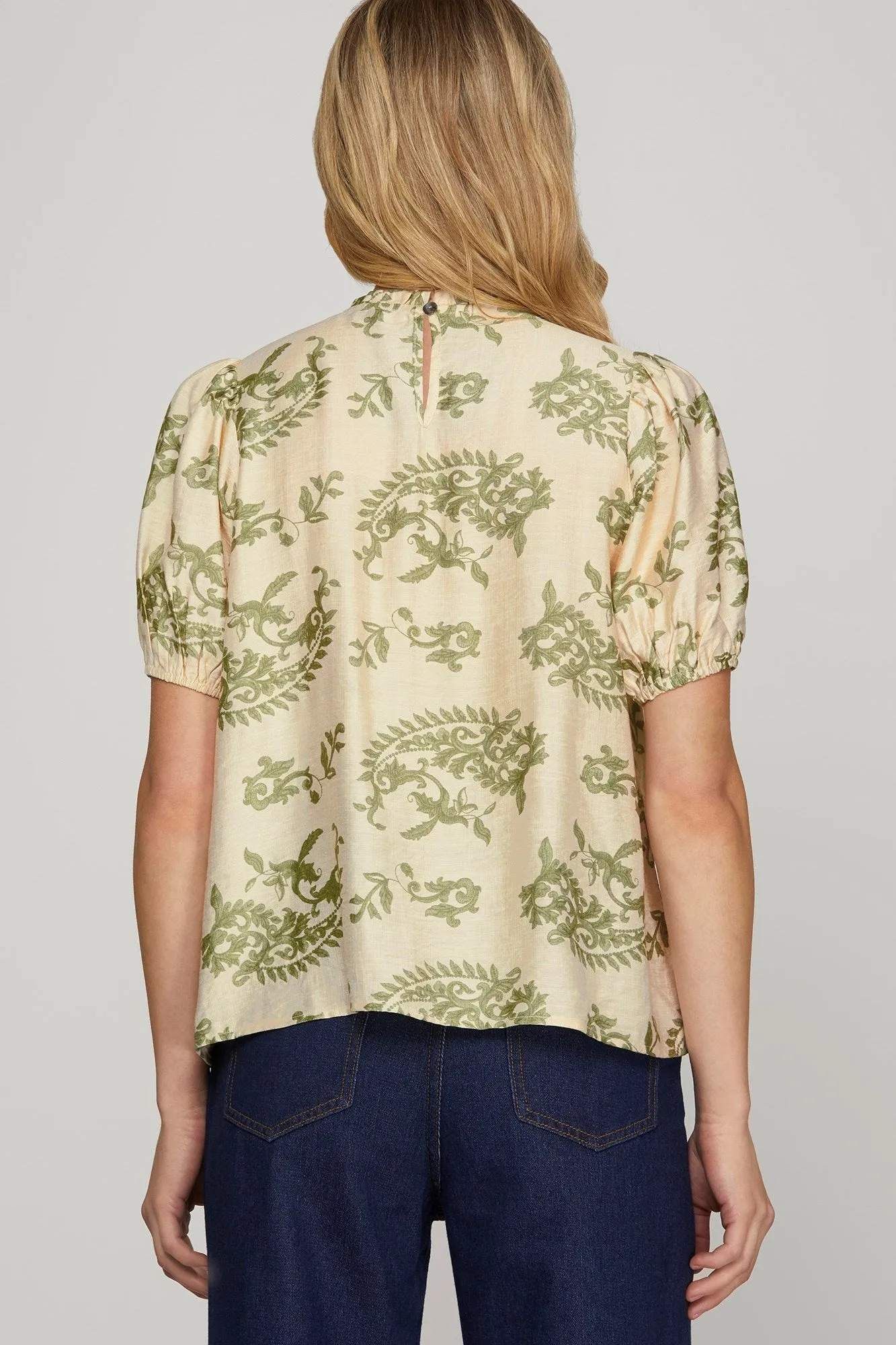 Sloane Paisley Print Ruffle Neck Top, Sage sold by North & Main Clothing Company product image thumbnail 5