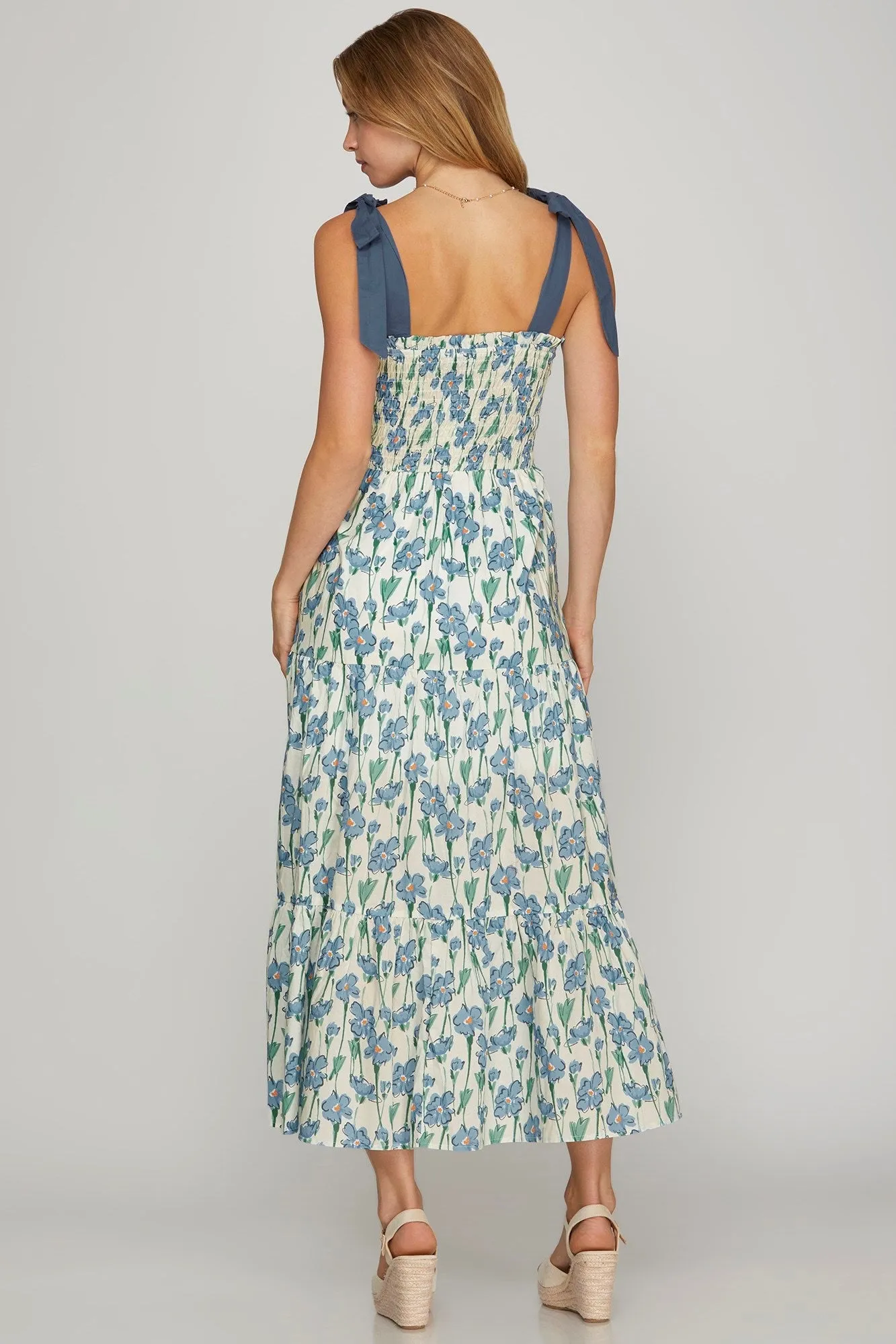Magnolia Smocked Tie Shoulder Dress, Blue sold by North & Main Clothing Company product image thumbnail 2