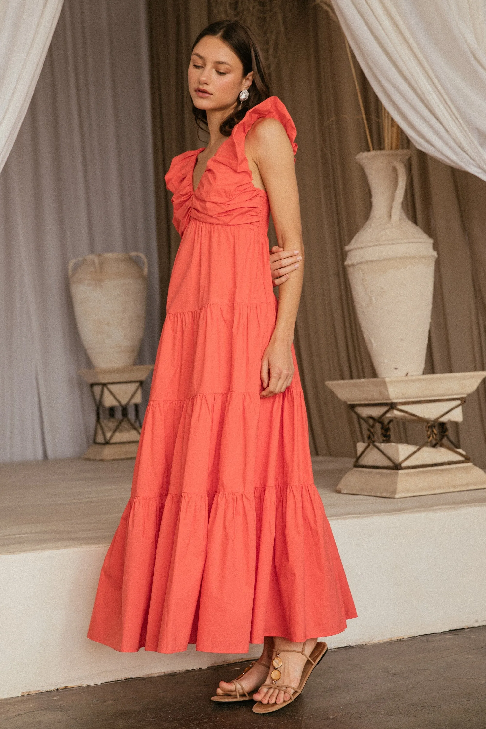 Annie V-Neck Poplin Maxi Dress, Coral sold by North & Main Clothing Company product image thumbnail 3