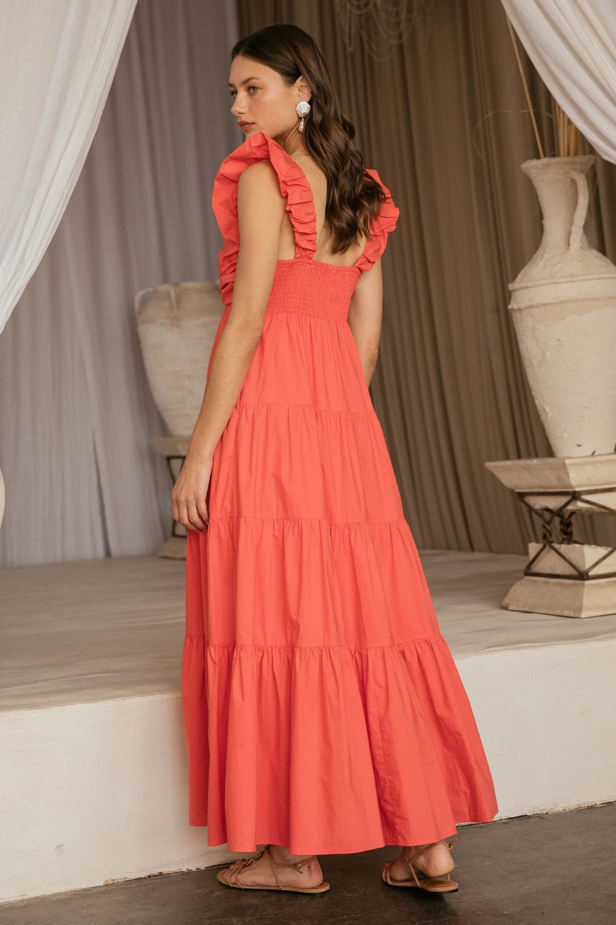 Annie V-Neck Poplin Maxi Dress, Coral sold by North & Main Clothing Company product image thumbnail 4