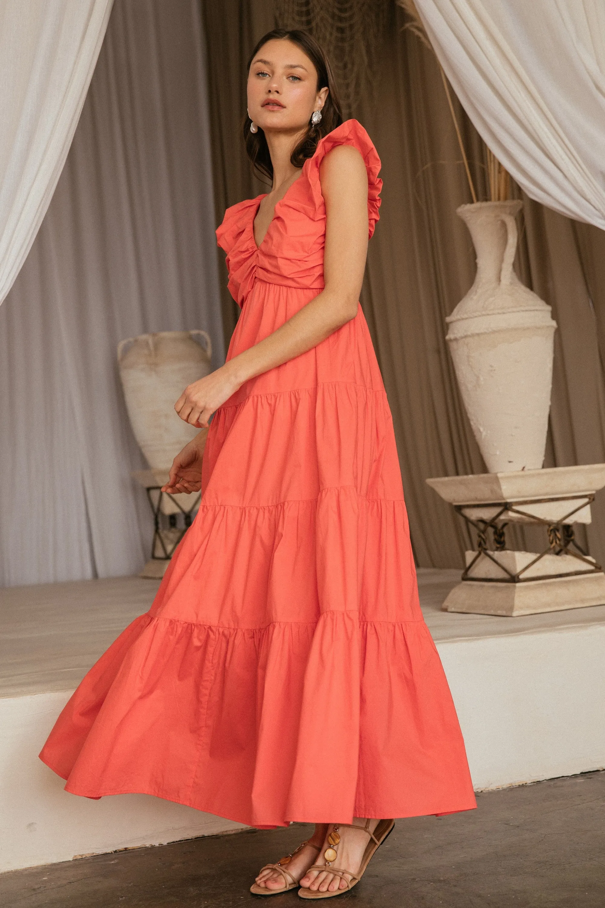 Annie V-Neck Poplin Maxi Dress, Coral sold by North & Main Clothing Company product image thumbnail 2
