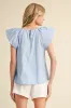 Sara Ruffle Sleeve Poplin Top, Blue sold by North & Main Clothing Company