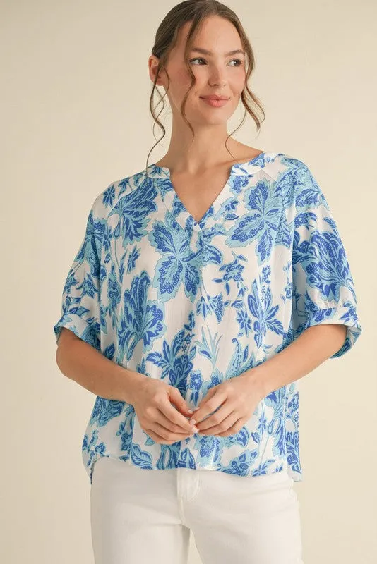 Ariella Printed Dolman Sleeve Top, Blue sold by North & Main Clothing Company