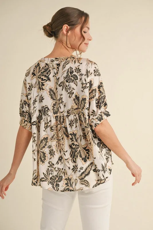 Ariella Printed Dolman Sleeve Top, Black sold by North & Main Clothing Company product image thumbnail 2