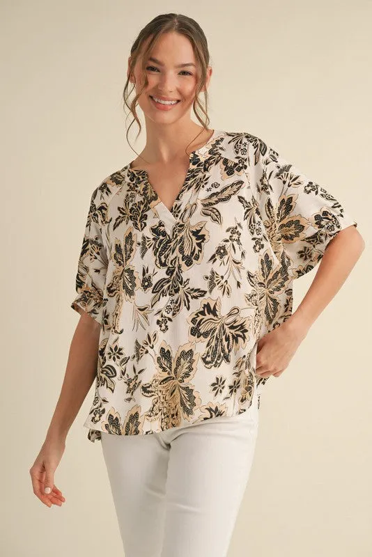 Ariella Printed Dolman Sleeve Top, Black sold by North & Main Clothing Company
