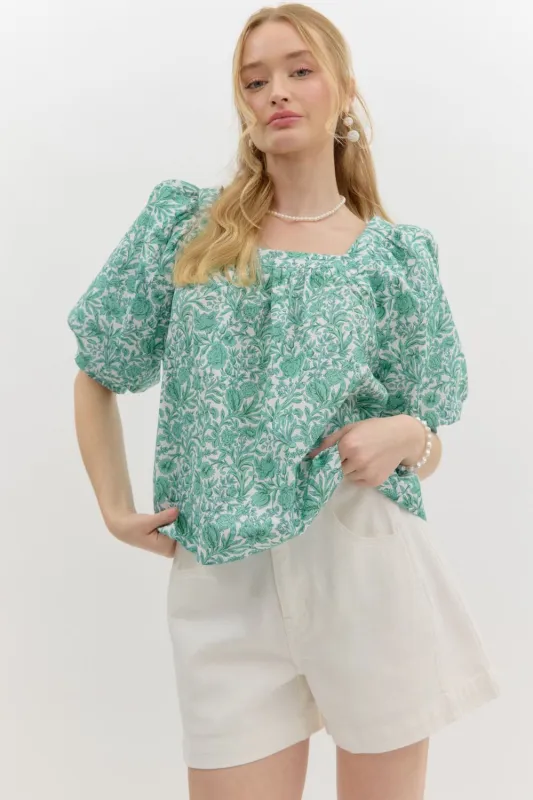 Rosalie Floral Square Neck Top, Green sold by North & Main Clothing Company