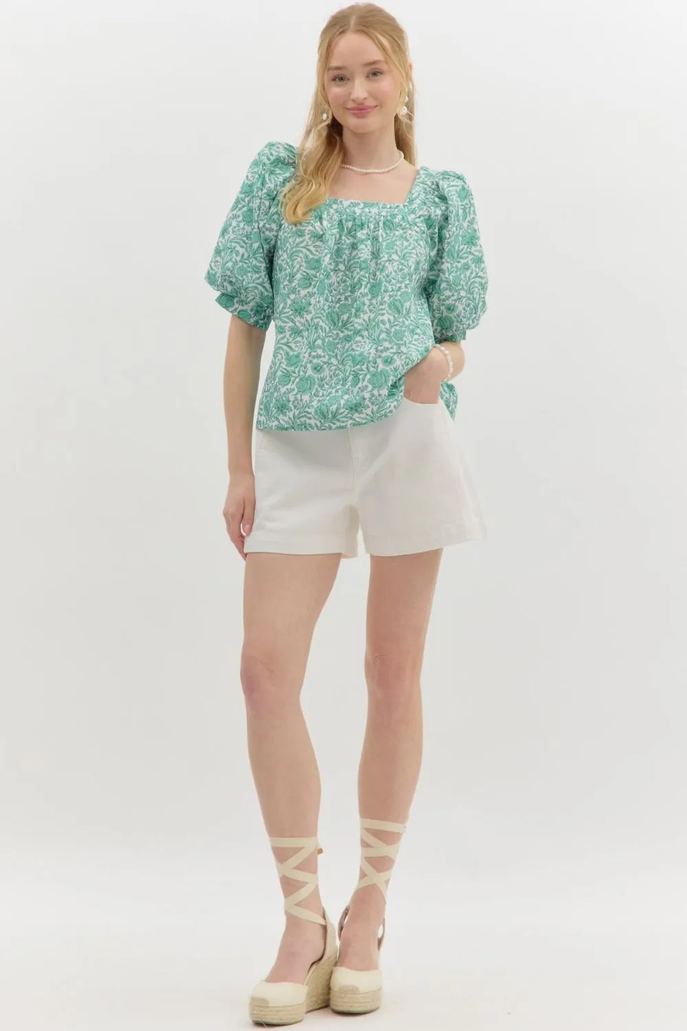 Rosalie Floral Square Neck Top, Green sold by North & Main Clothing Company product image thumbnail 2