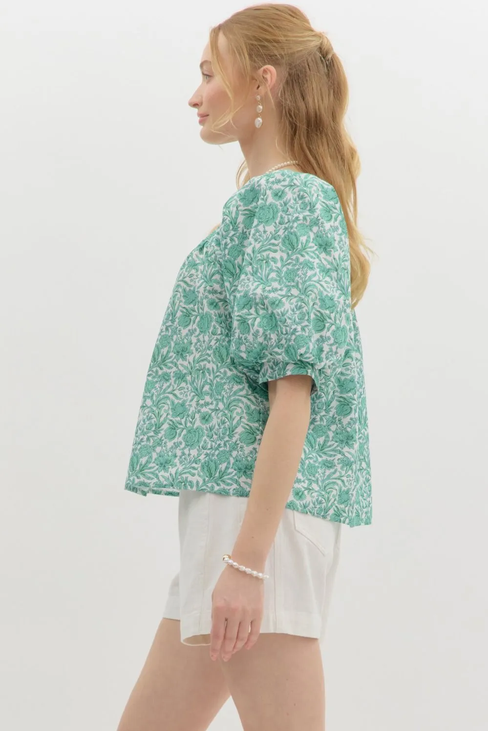 Rosalie Floral Square Neck Top, Green sold by North & Main Clothing Company product image thumbnail 5