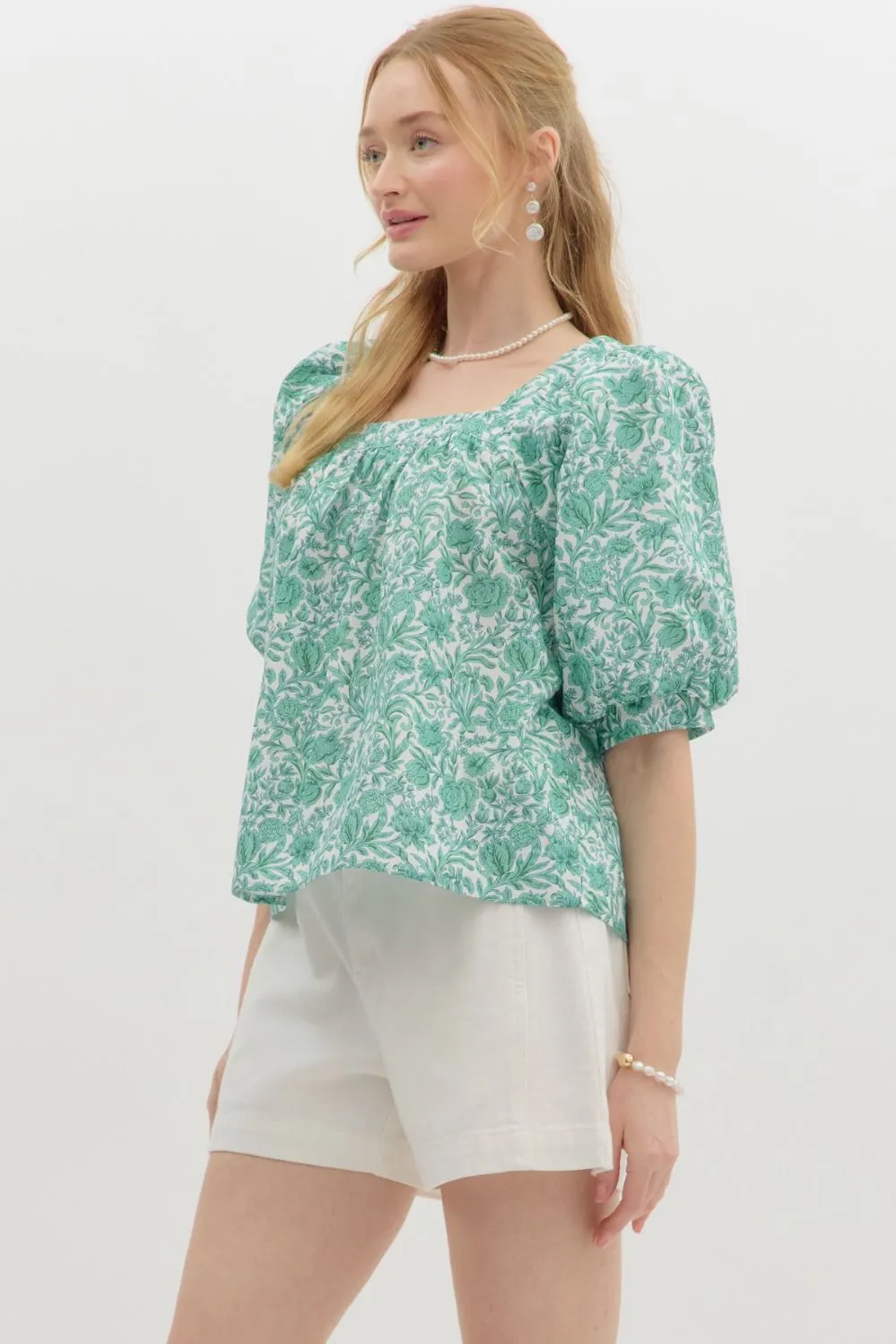 Rosalie Floral Square Neck Top, Green sold by North & Main Clothing Company product image thumbnail 4