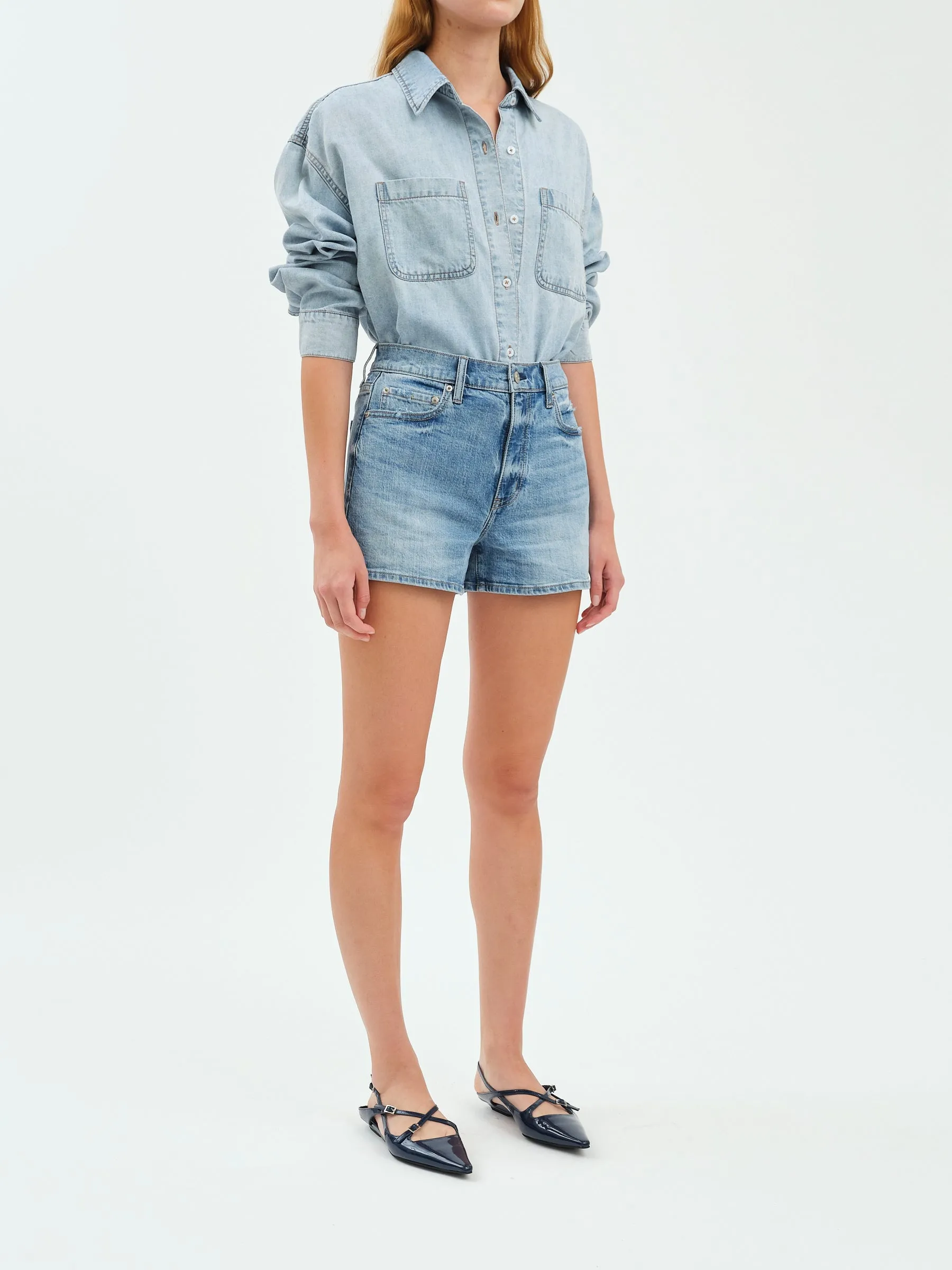 Troublemaker High Rise Denim Shorts, Marina Vintage | Daze sold by North & Main Clothing Company product image thumbnail 2