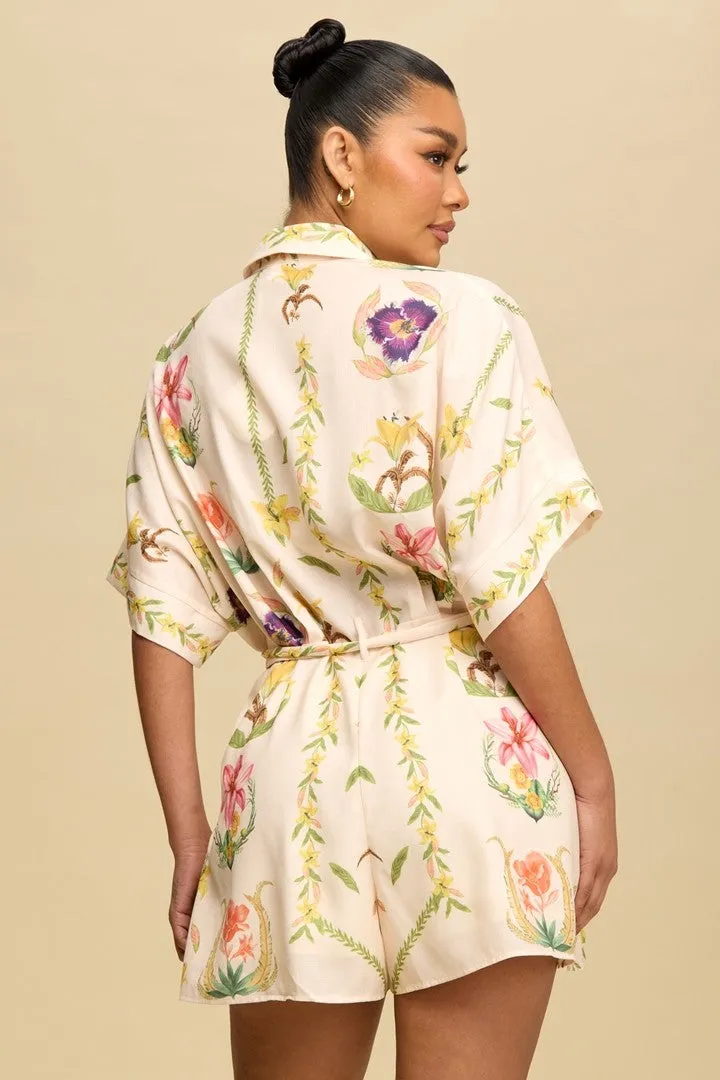 Kayley Floral Shirt Romper, Cream sold by North & Main Clothing Company product image thumbnail 2
