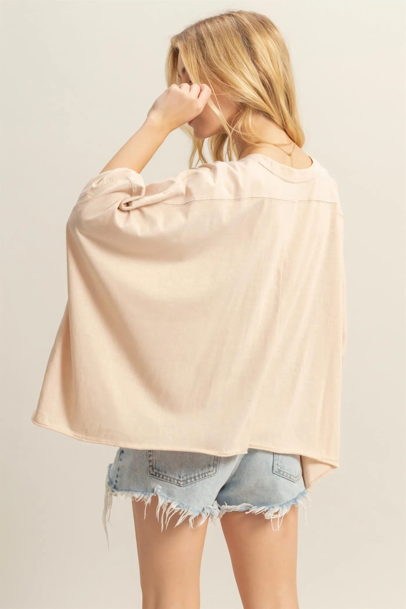 Elsie Oversized High Low Hem Top, Sand sold by North & Main Clothing Company product image thumbnail 5