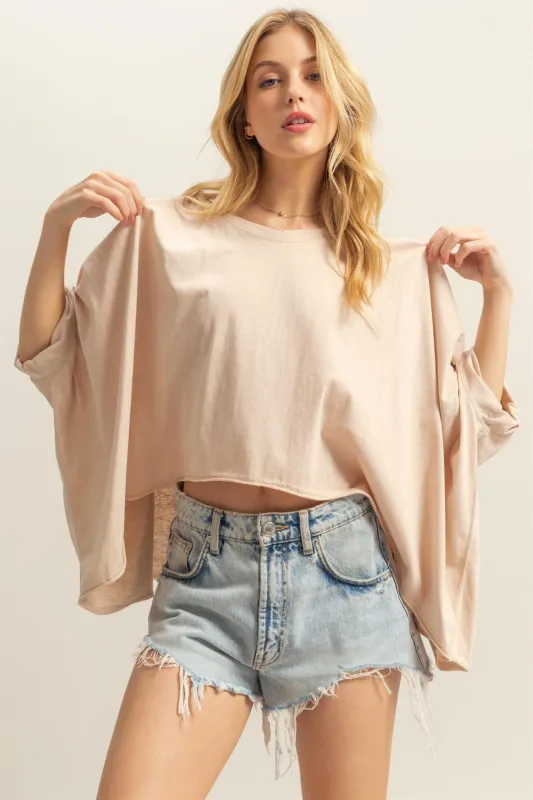 Elsie Oversized High Low Hem Top, Sand sold by North & Main Clothing Company