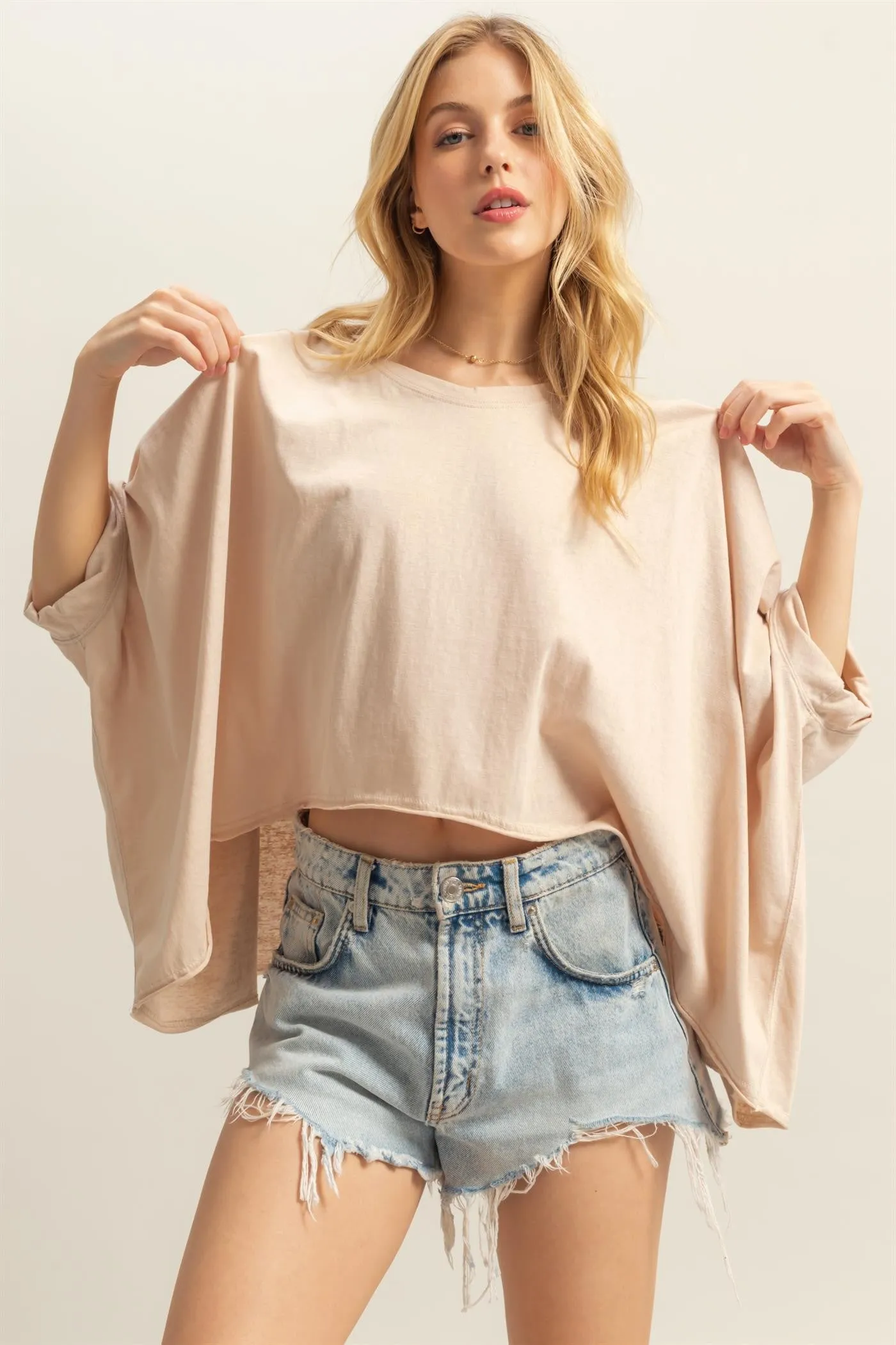 Elsie Oversized High Low Hem Top, Sand sold by North & Main Clothing Company