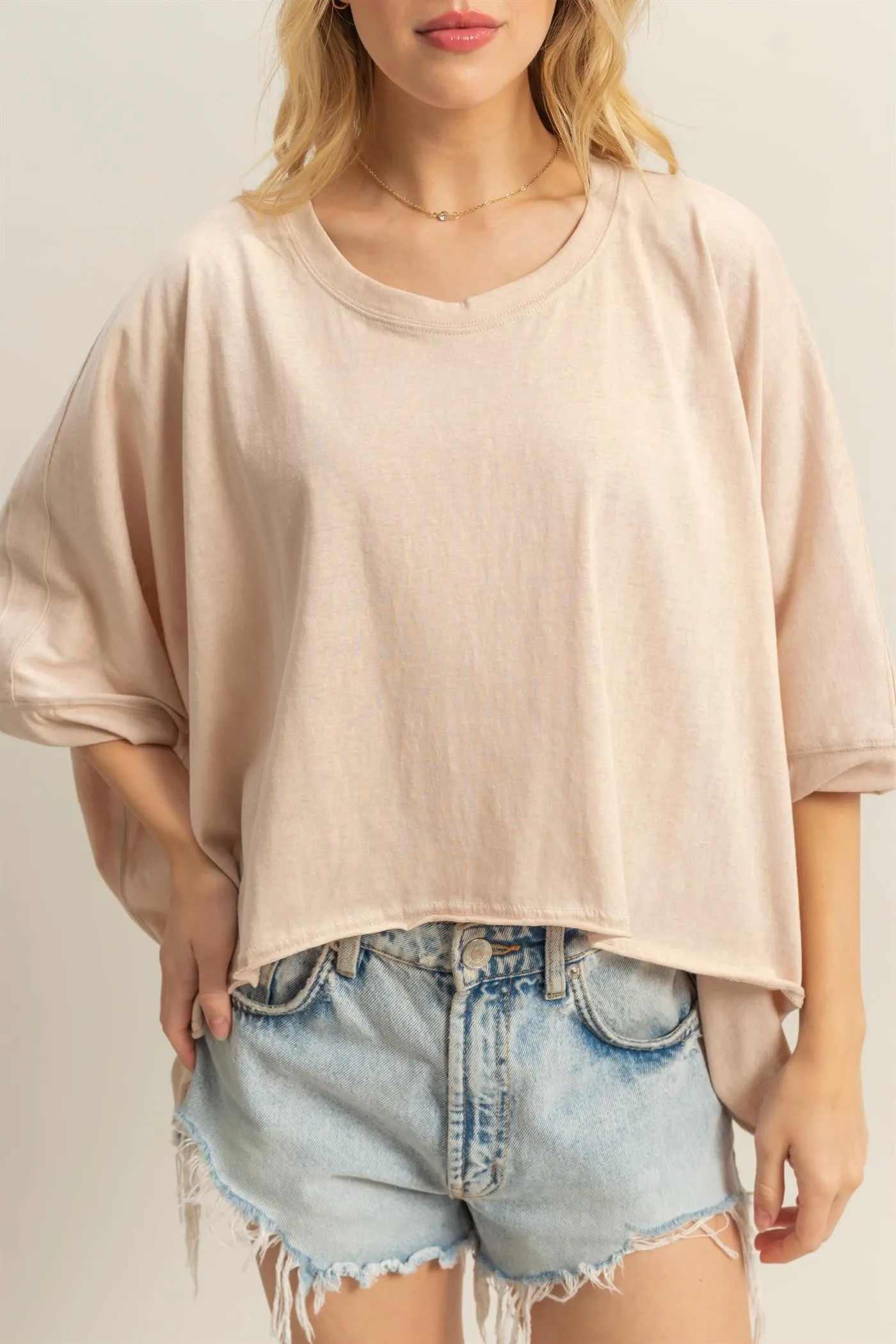 Elsie Oversized High Low Hem Top, Sand sold by North & Main Clothing Company product image thumbnail 4