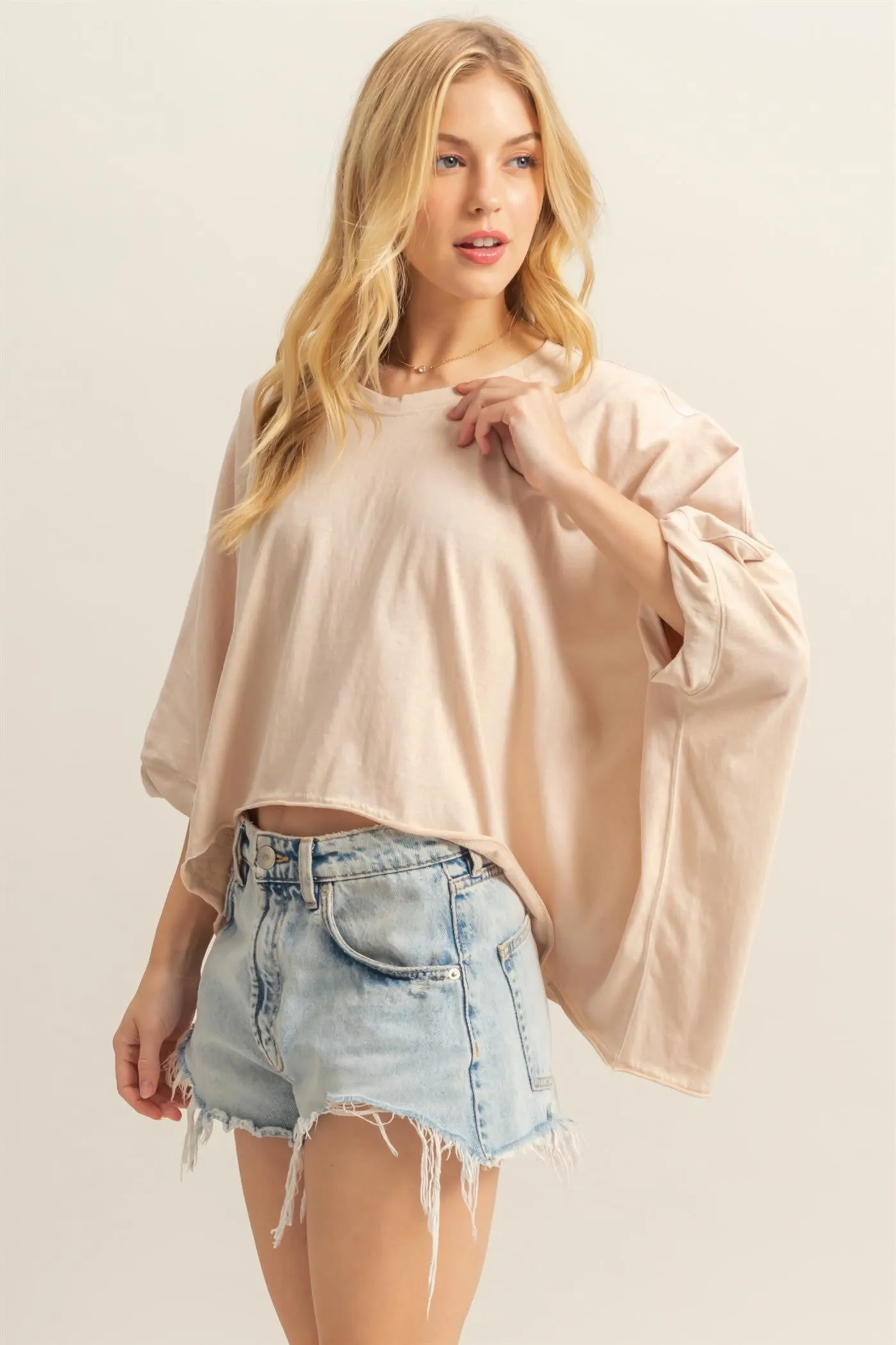 Elsie Oversized High Low Hem Top, Sand sold by North & Main Clothing Company product image thumbnail 3