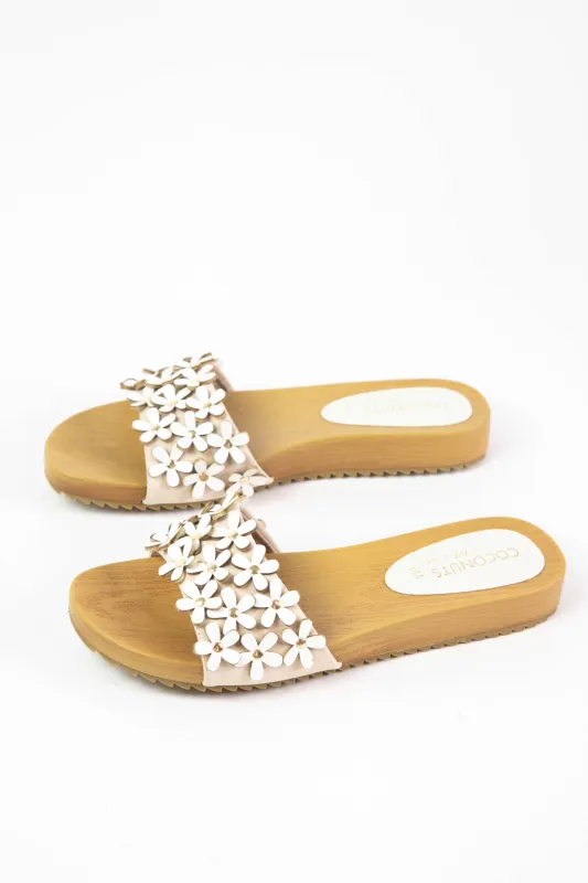 Chelsea 3D Flower Slide On Sandal, White | Coconuts by Matisse sold by North & Main Clothing Company