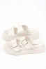 Uberta Double Buckle Sandal, Beige Nubuck sold by North & Main Clothing Company