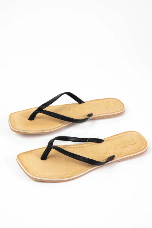 Bungalow Square Toe Thong Sandal, Black Lizard | Beach by Matisse sold by North & Main Clothing Company