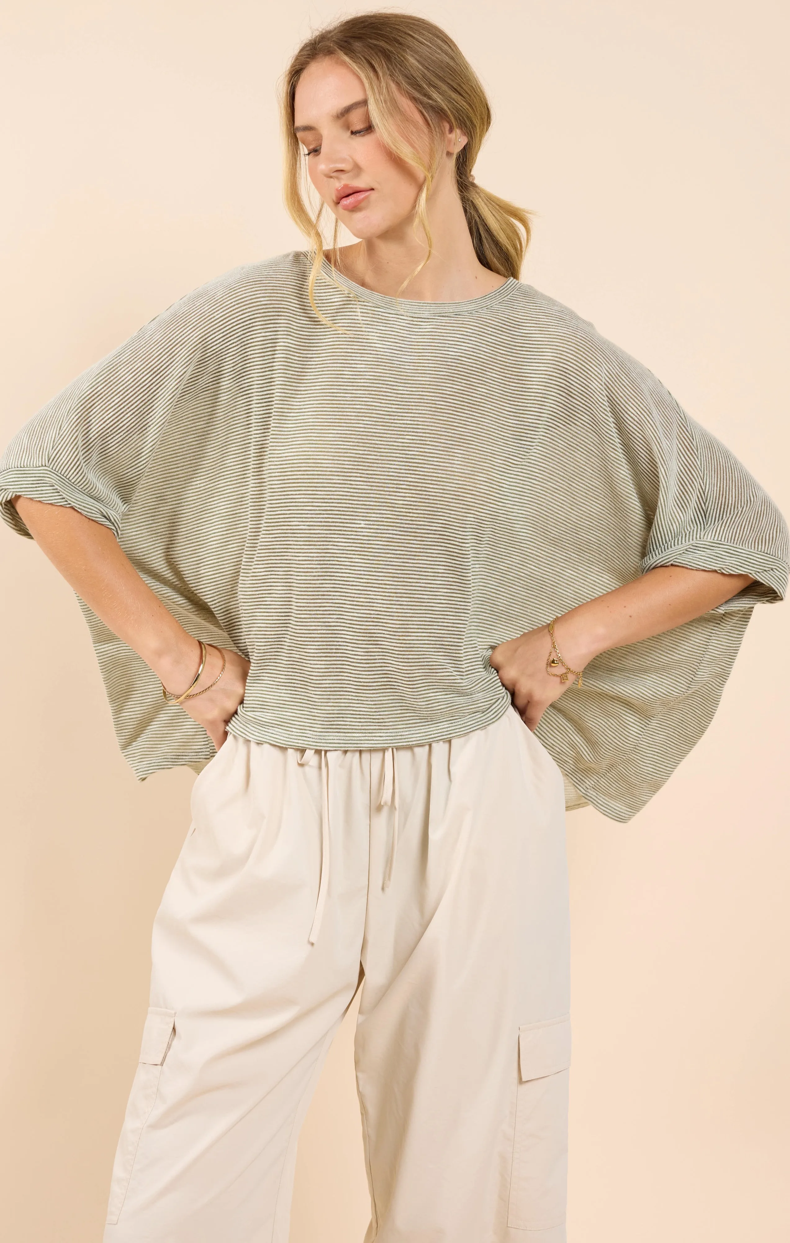 Part Of Me Dolman Sleeve Knit Top, Olive Ivory | Sadie & Sage sold by North & Main Clothing Company