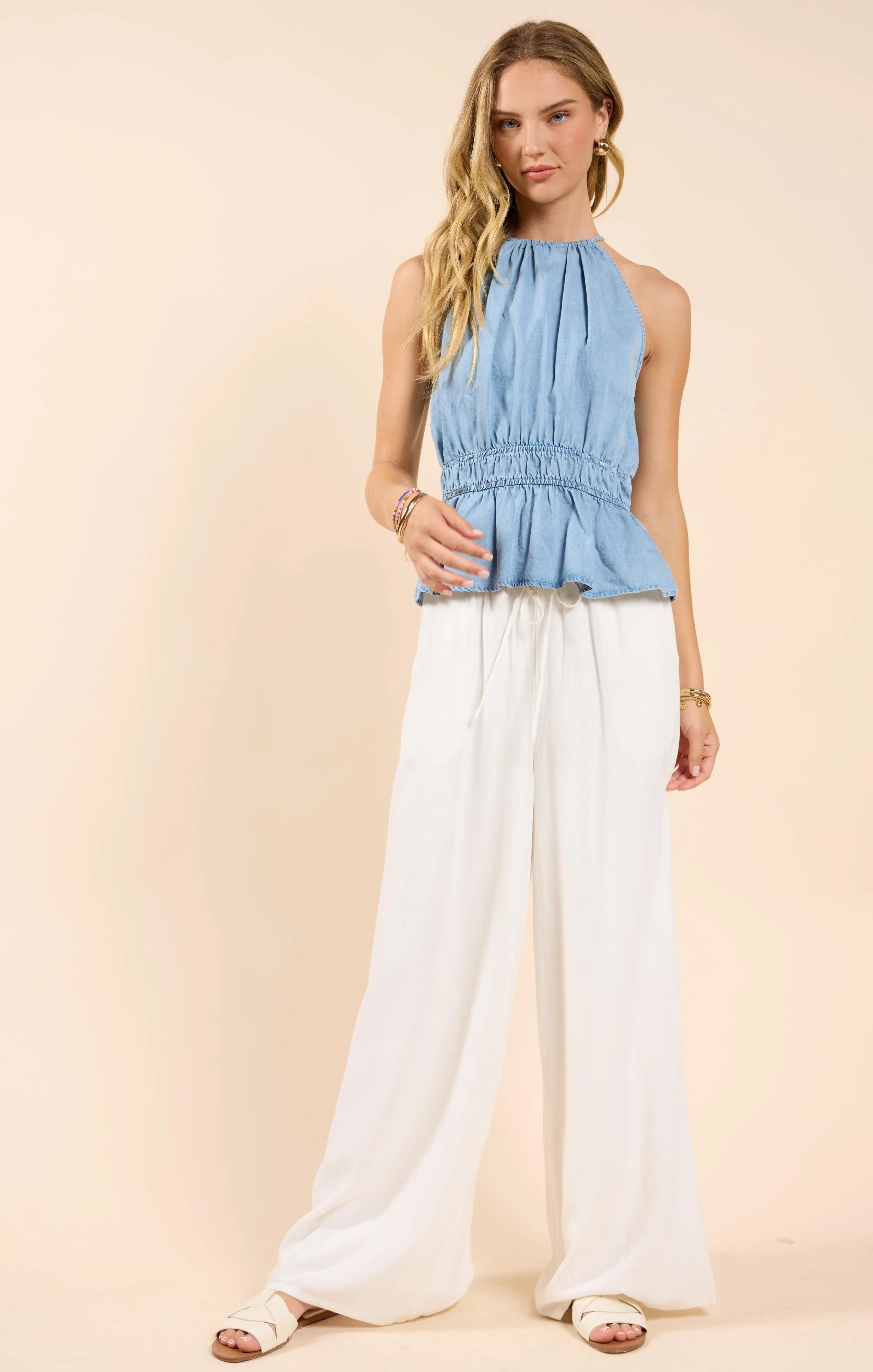 Sugarloaf Elastic Waist Pants, White | Sadie & Sage sold by North & Main Clothing Company product image thumbnail 2