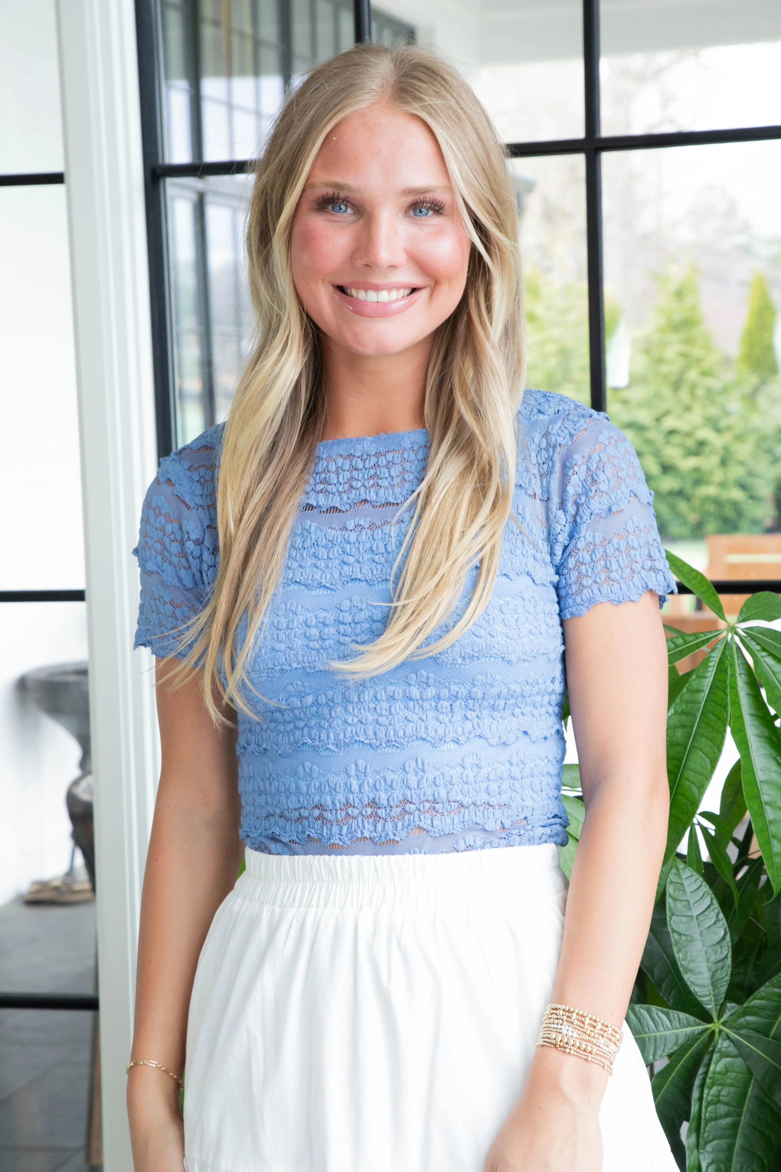 Angelina Lace Tee, Allure Blue | Free People sold by North & Main Clothing Company