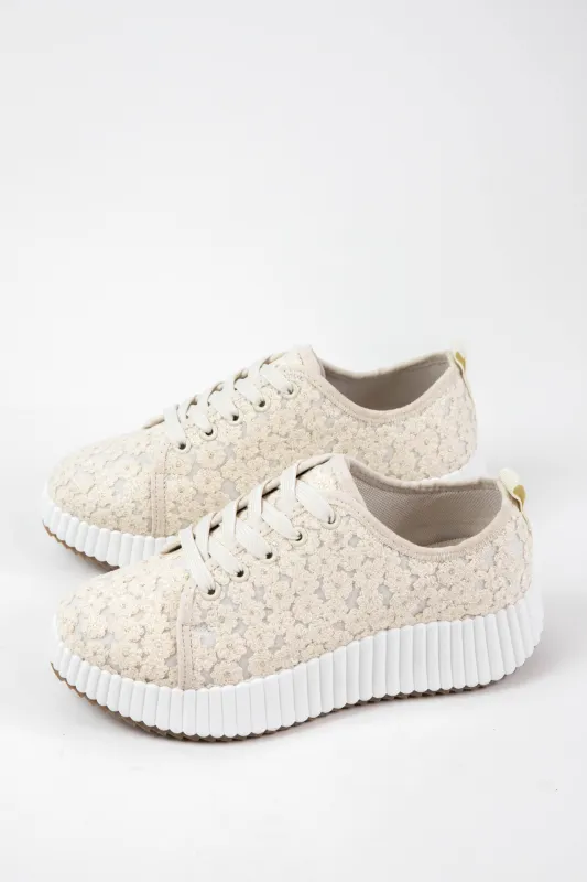 Remi Lace Up Platform Sneakers, Ivory Crochet sold by North & Main Clothing Company