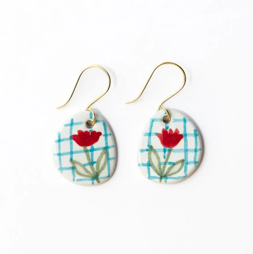 Danielle Round Ceramic Earring, Poppy & Blue Plaid | Ink + Alloy sold by North & Main Clothing Company