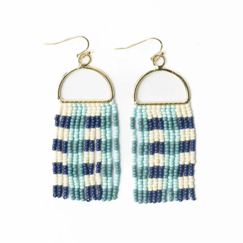 Allison Gingham Beaded Fringe Earrings, Blue Gingham | Ink + Alloy sold by North & Main Clothing Company